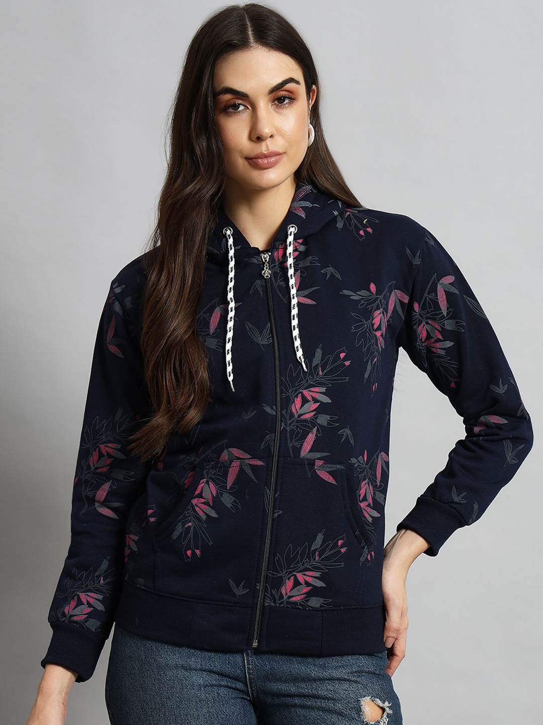 

eWools Women Printed Hooded Sweatshirt, Navy blue