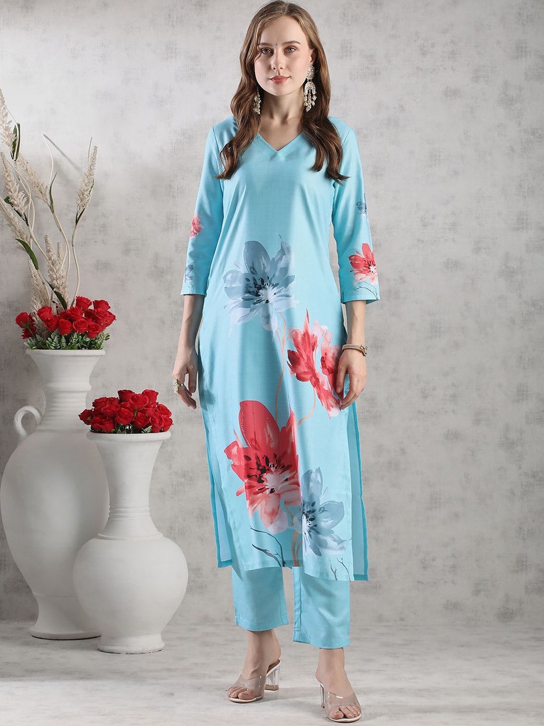 

Anni Designer Floral Printed Straight Kurta With Trouser, Blue