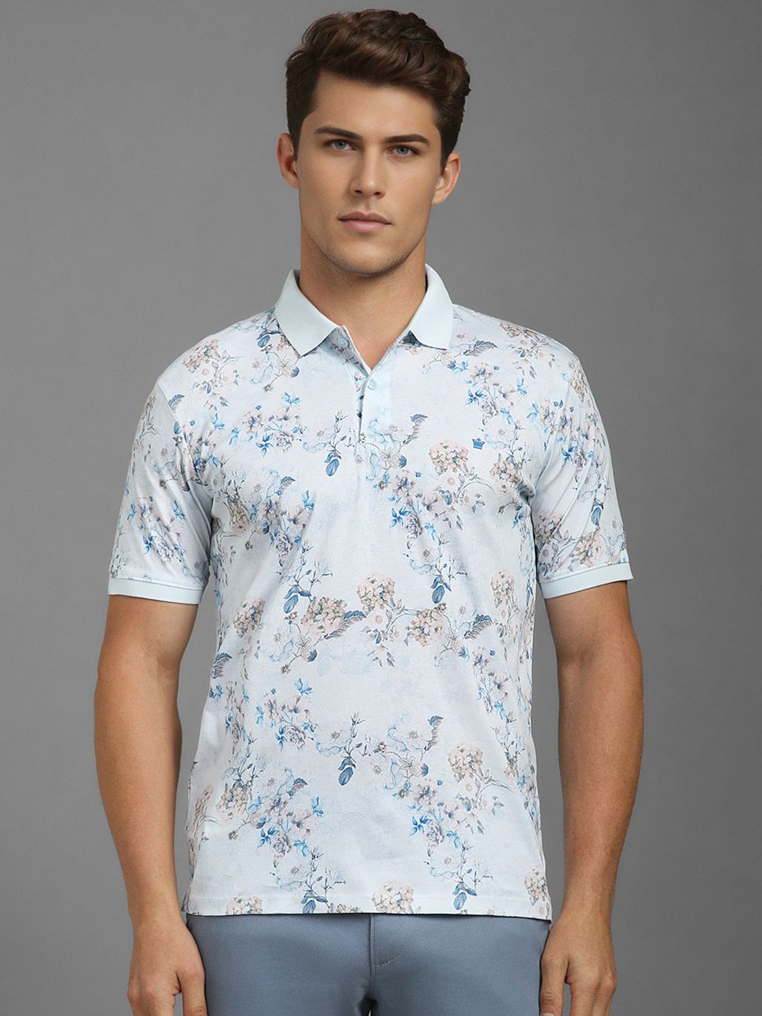 

Louis Philippe Sport Men Floral Printed Polo Collar T-shirt, Blue