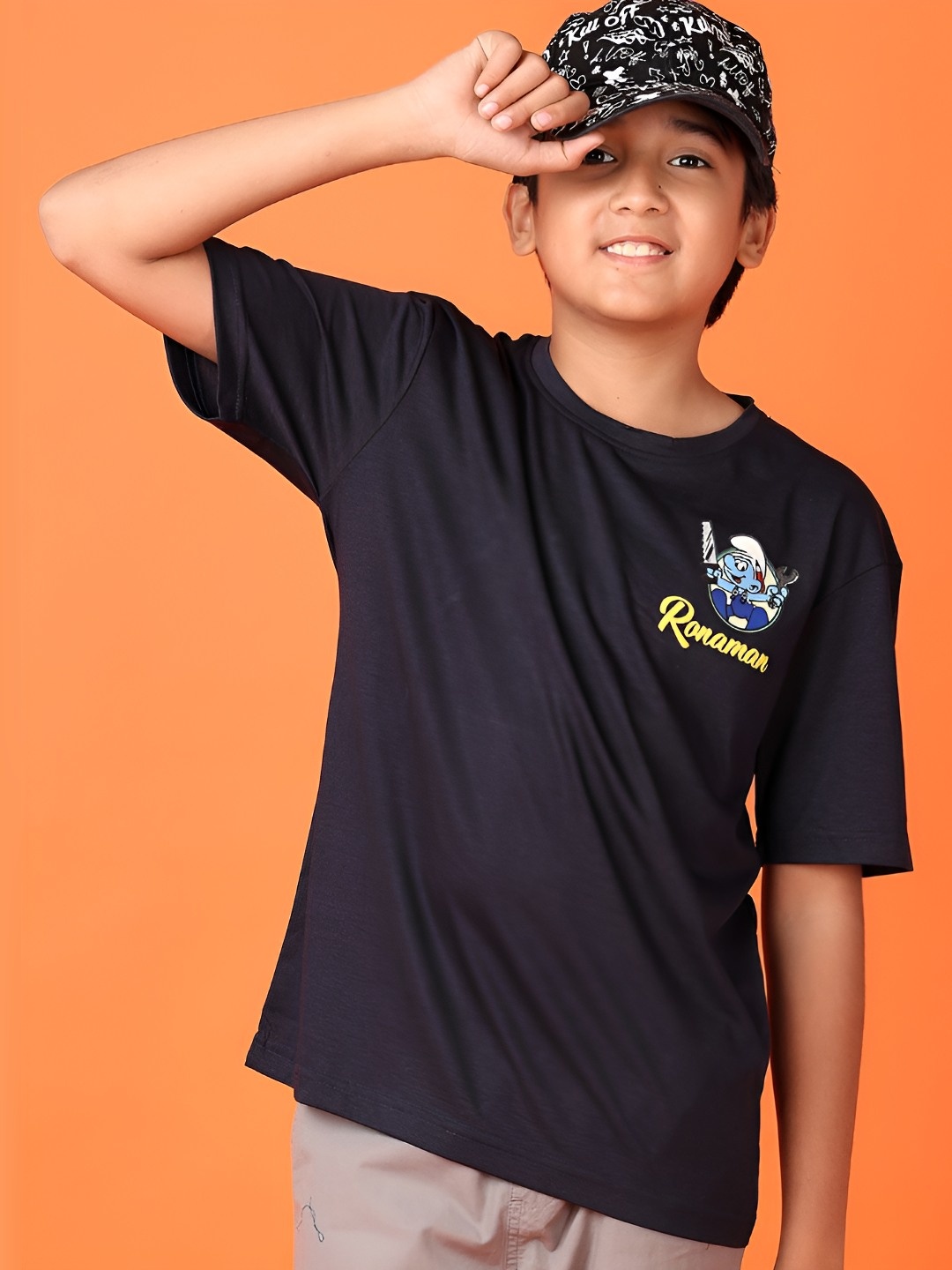 

V-Mart Boys Graphic Printed Round Neck Cotton T-shirt, Navy blue