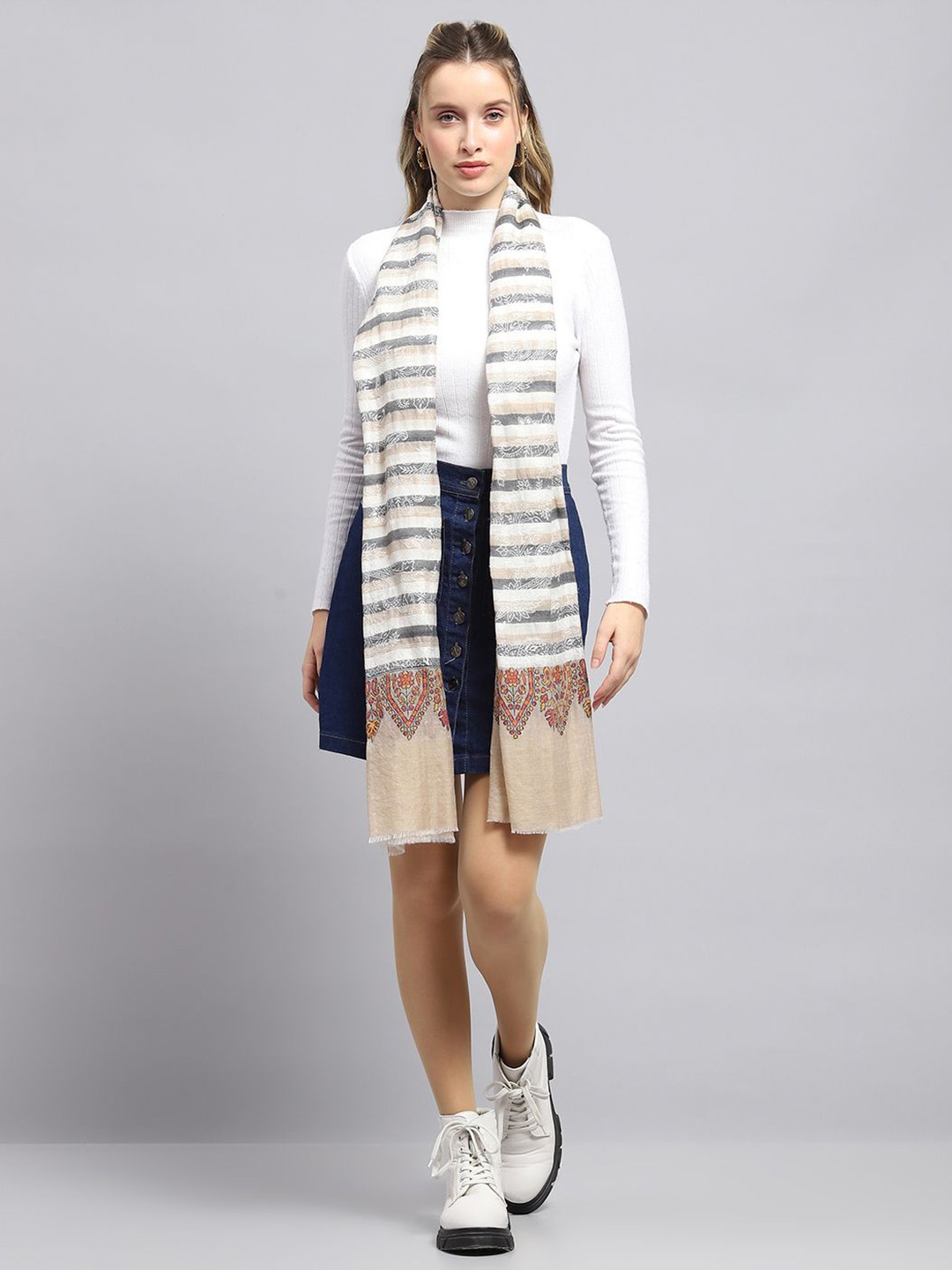 

Monte Carlo Women Woven Design Casual Stole, Beige