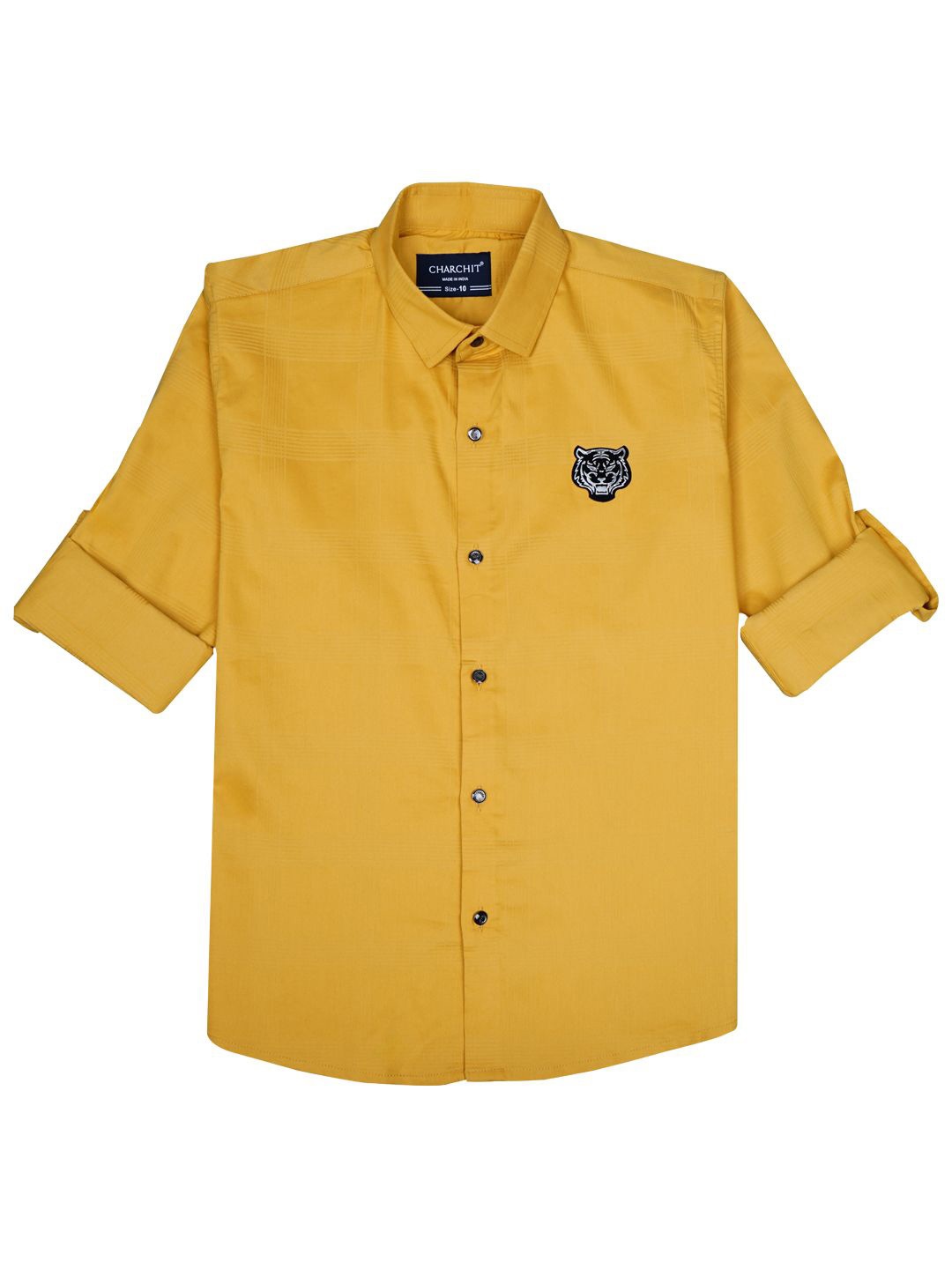 

CHARCHIT Boys Comfort Spread Collar Solid Cotton Casual Shirt, Gold