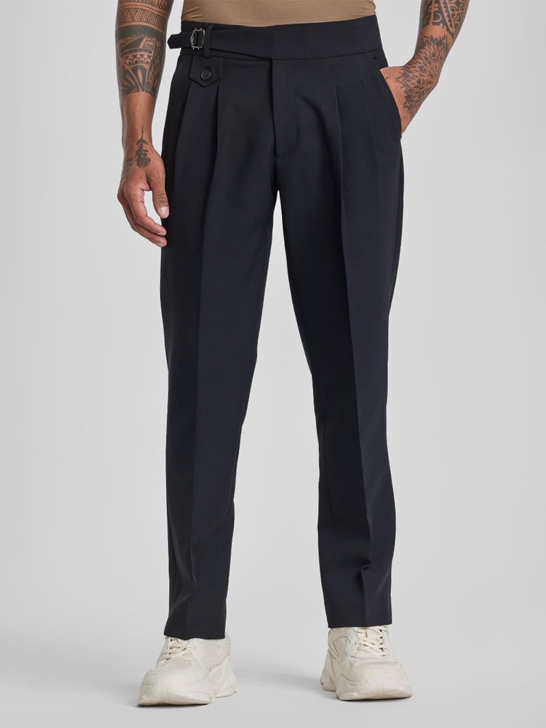 

Snitch Men Smart Slim Fit Pleated Trouser, Black