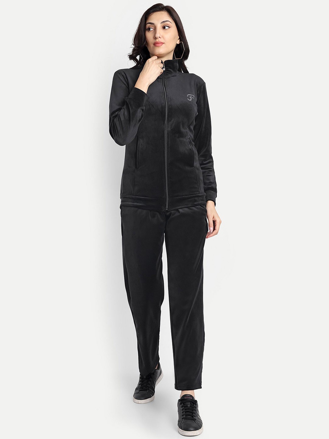 

FNOCKS Women Mock Collar Long Sleeves Tracksuits, Black