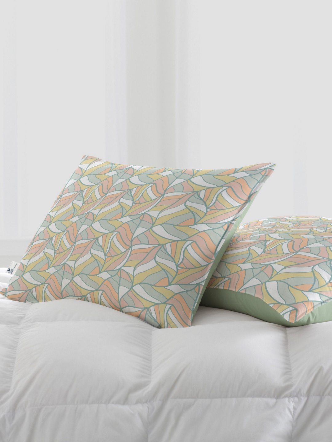 

THE WOOD WHITE Green & White 2 Pieces Fibre Filled Breathable Sleep Pillow