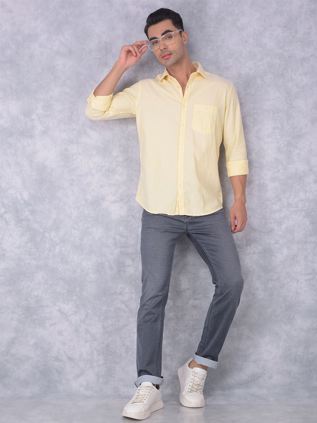 

Crimsoune Club Men Smart Spread Collar Solid Cotton Slim Fit Casual Shirt, Yellow