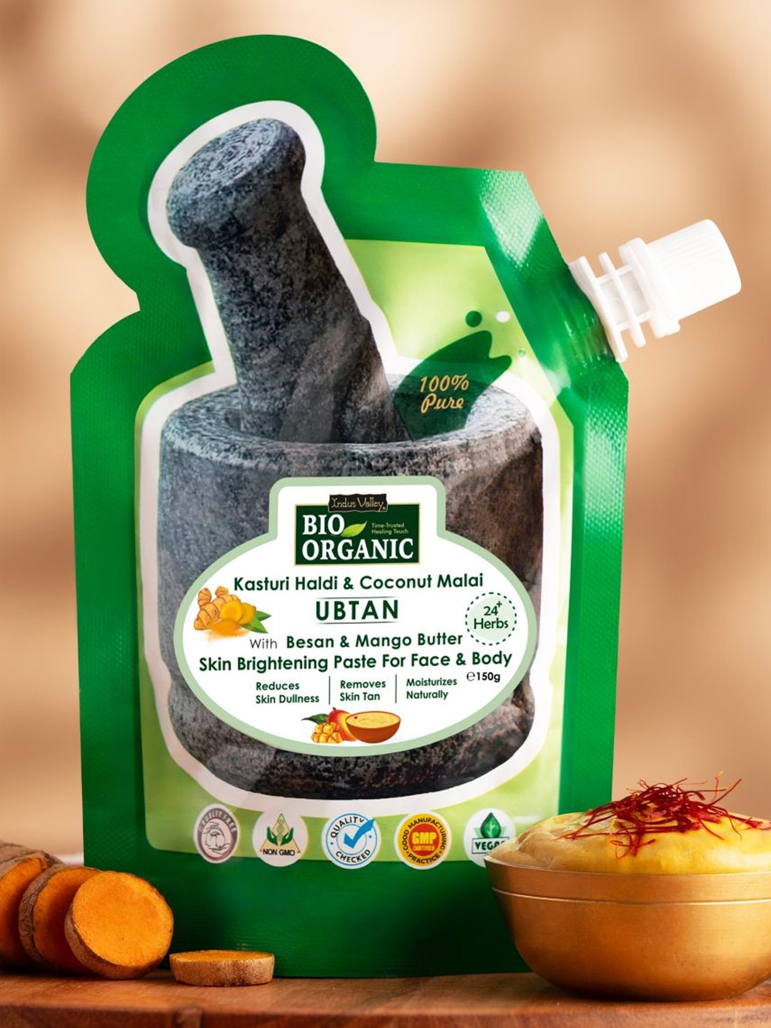 

Indus Valley Bio Organic Kasturi Haldi Ubtan Paste For Face - 150 gm, Green