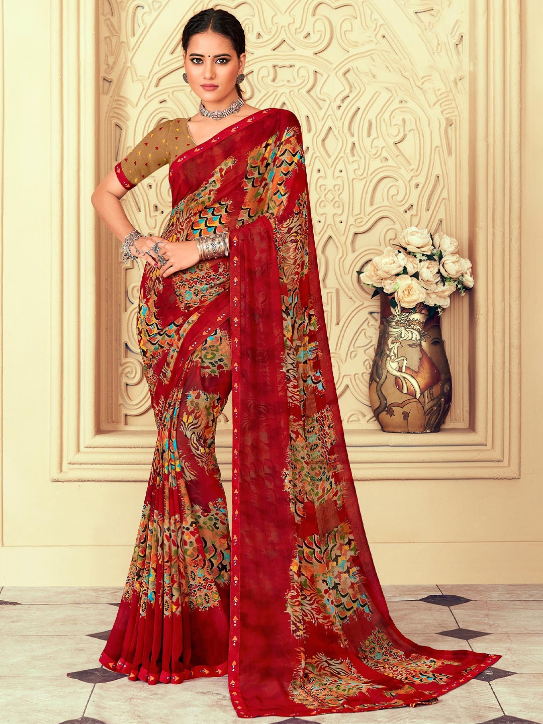 

Laxmipati Abstract Printed Saree With Blouse Piece, Maroon