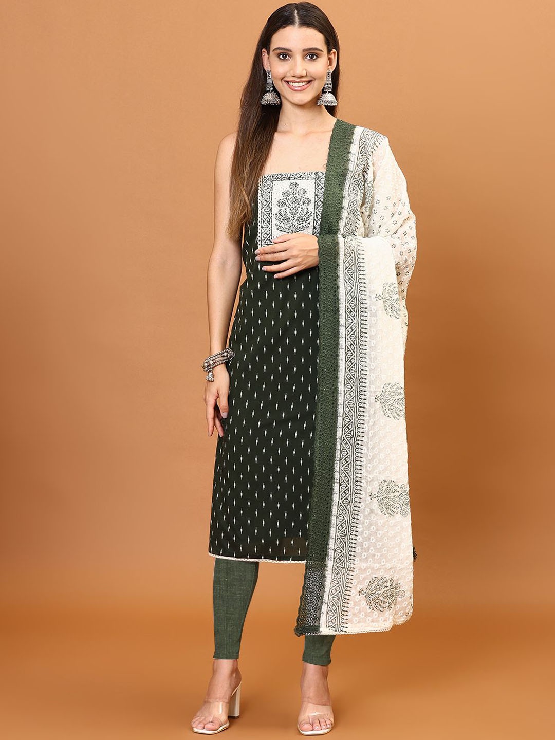 

Meena Bazaar Geometric Printed Cotton Unstitched Dress Material, Green