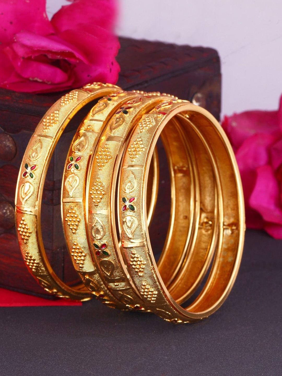 

Vighnaharta Set Of 4 Gold-Plated Stone -Studded Bangles