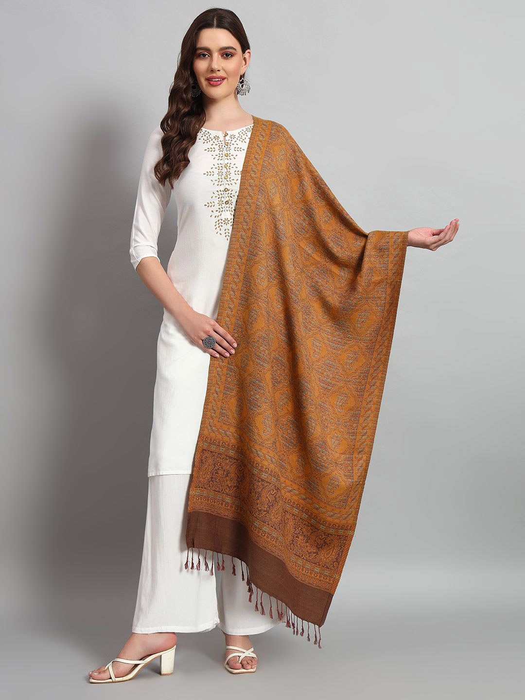 

HANDICRAFT PALACE Women Woollen Woven Design Stole, Brown