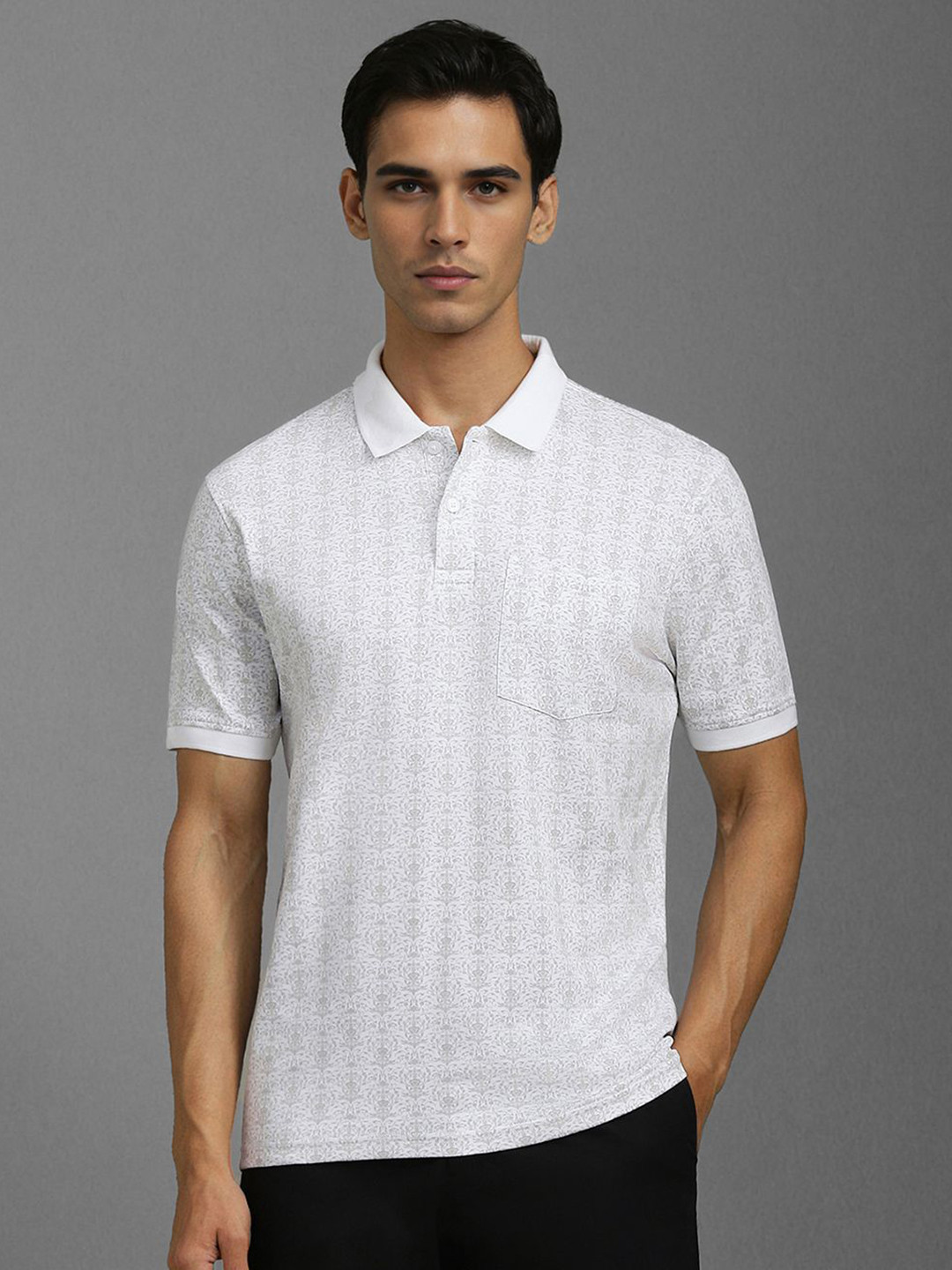 

Louis Philippe Men Floral Printed Polo Collar Cotton T-shirt, White