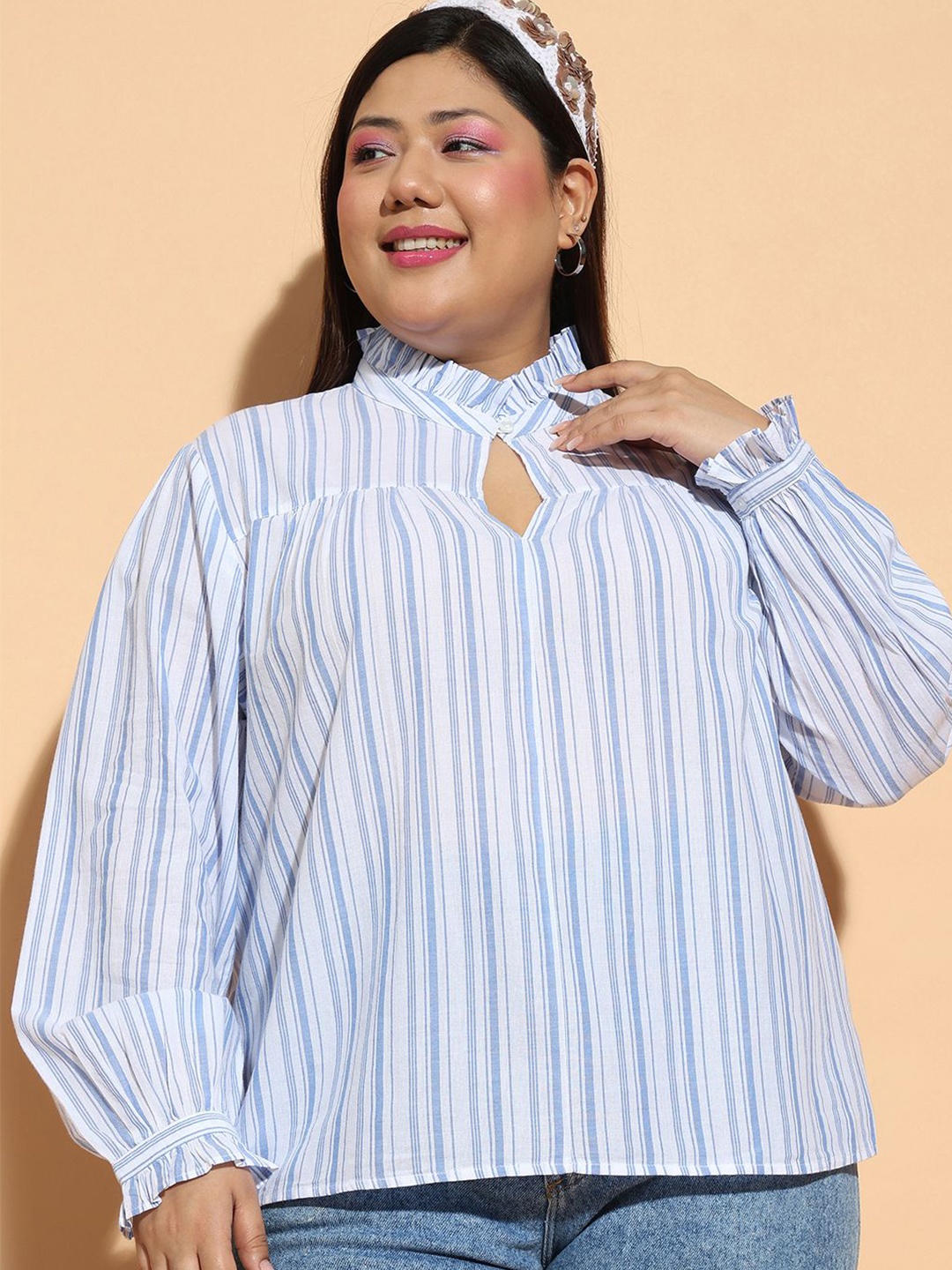 

Oxolloxo Women Striped Cotton Top, Blue