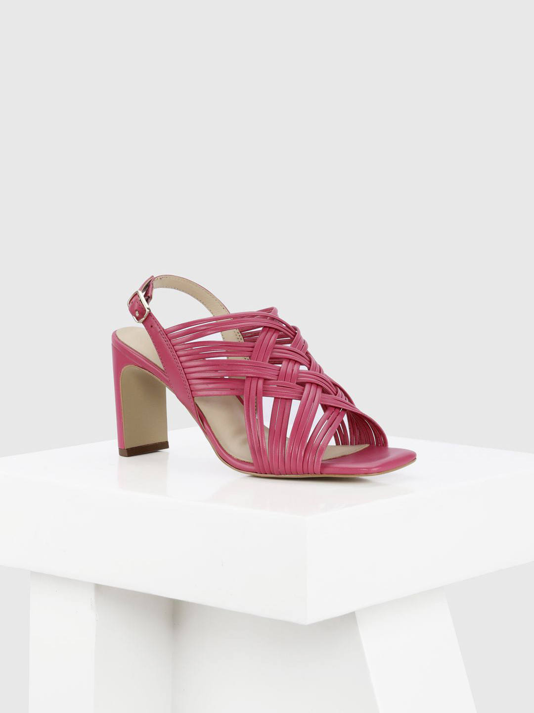 

Oroh Women Pink Leather Party Block Backstrap Sandals