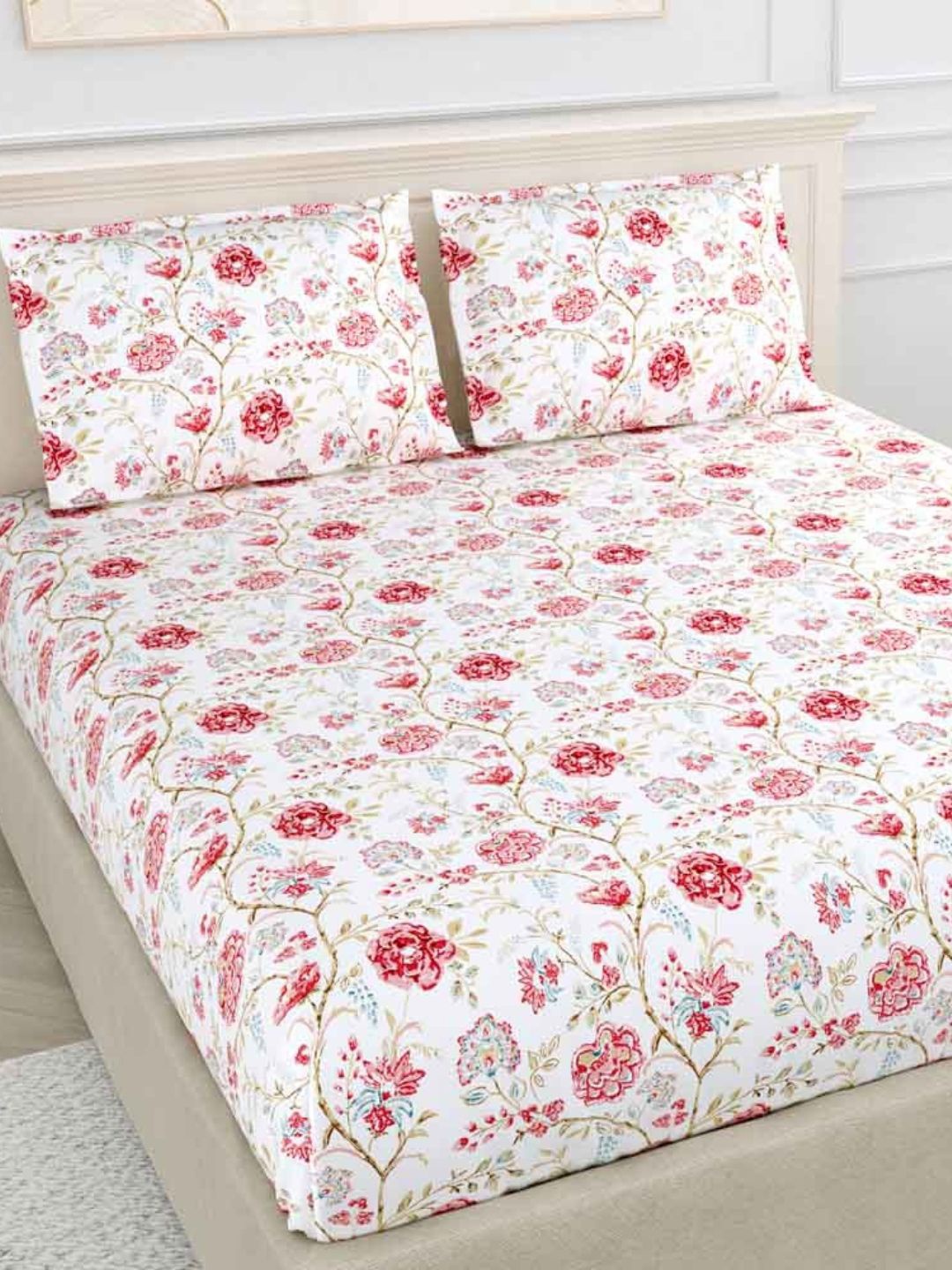 

haus & kinder Modern Heritage Printed Cotton 186 TC Queen Bedsheet Set 1.99 m x 1.53 m, White