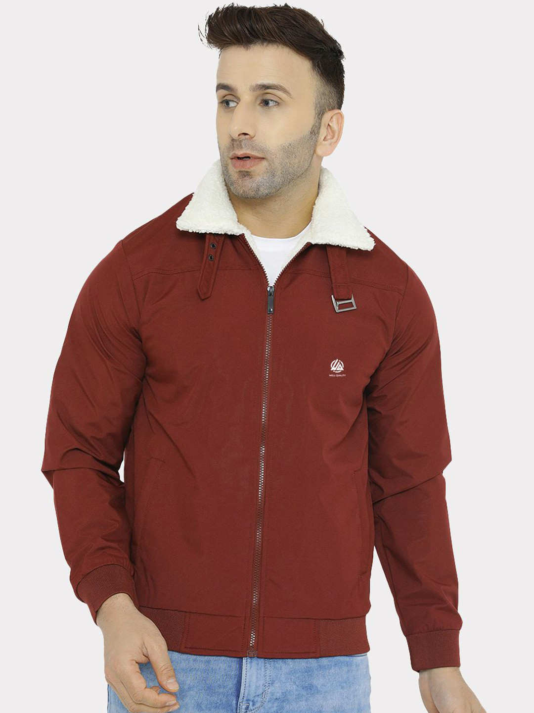 

WELL QUALITY Men Geometric Lightweight Puffer Jacket, Maroon