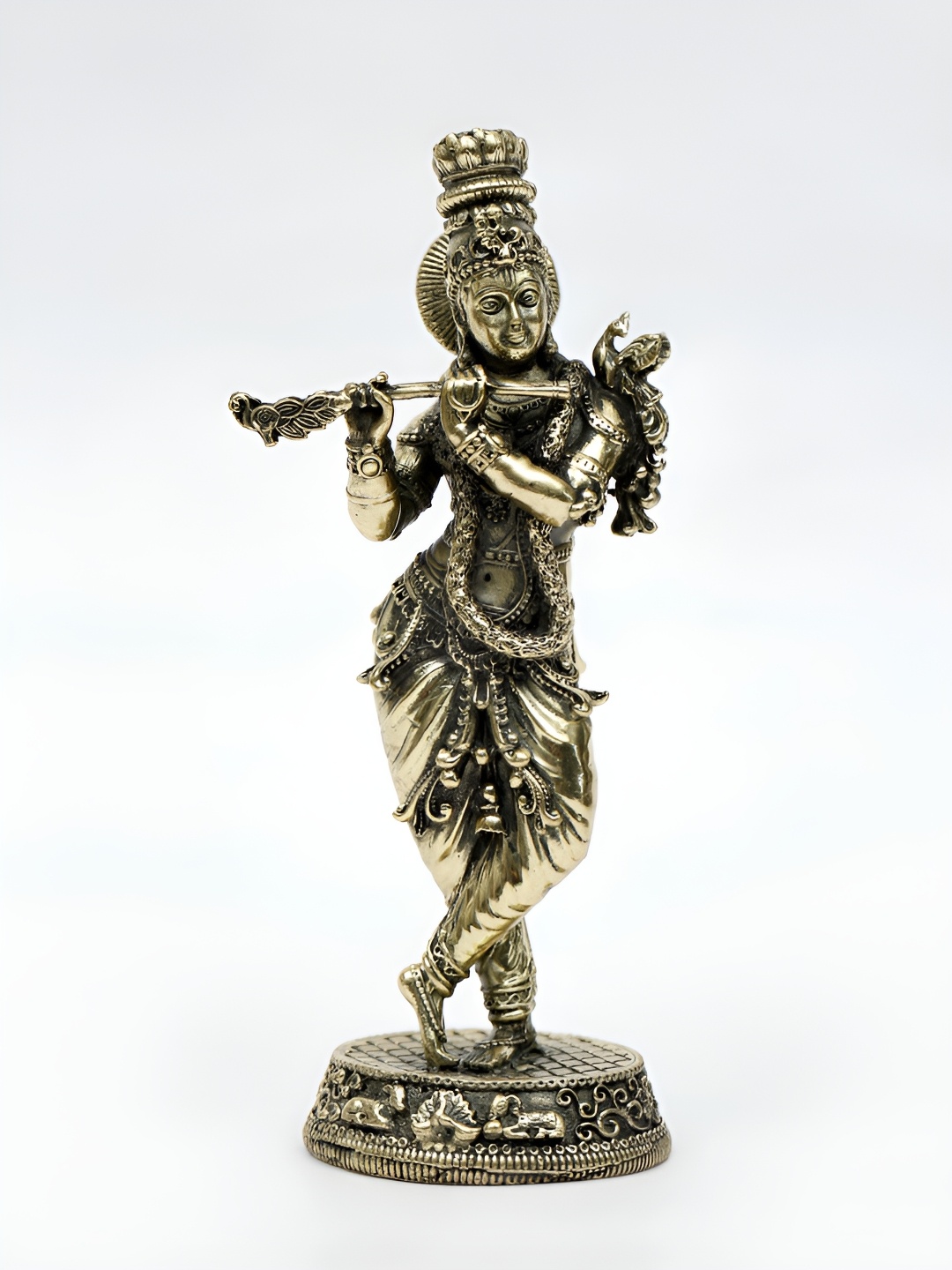

Exotic India 6" Small Fluting Lord Krishna Fine Brass Statue, Gold