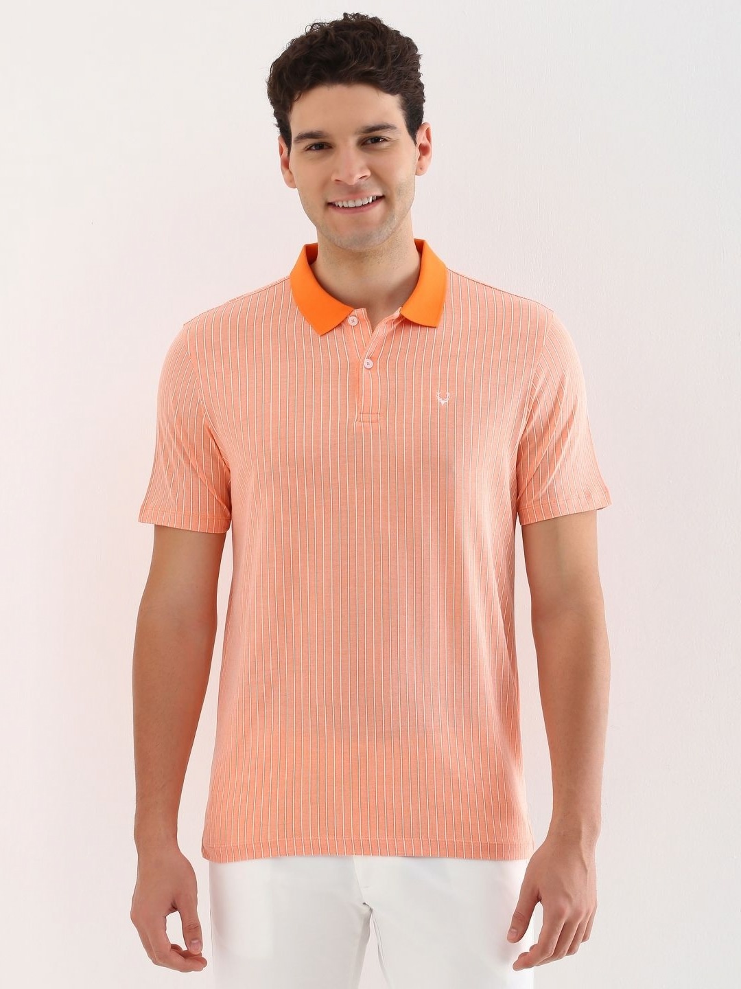 

Allen Solly Men Striped Polo Collar Cotton T-shirt, Peach