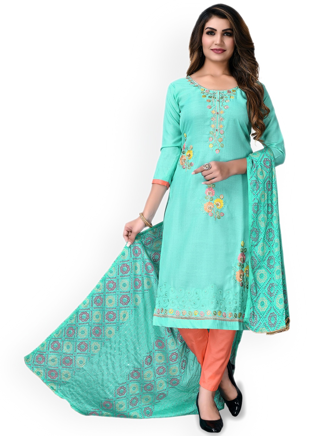 

Maroosh Floral Embroidered Sequinned Unstitched Dress Material, Sea green