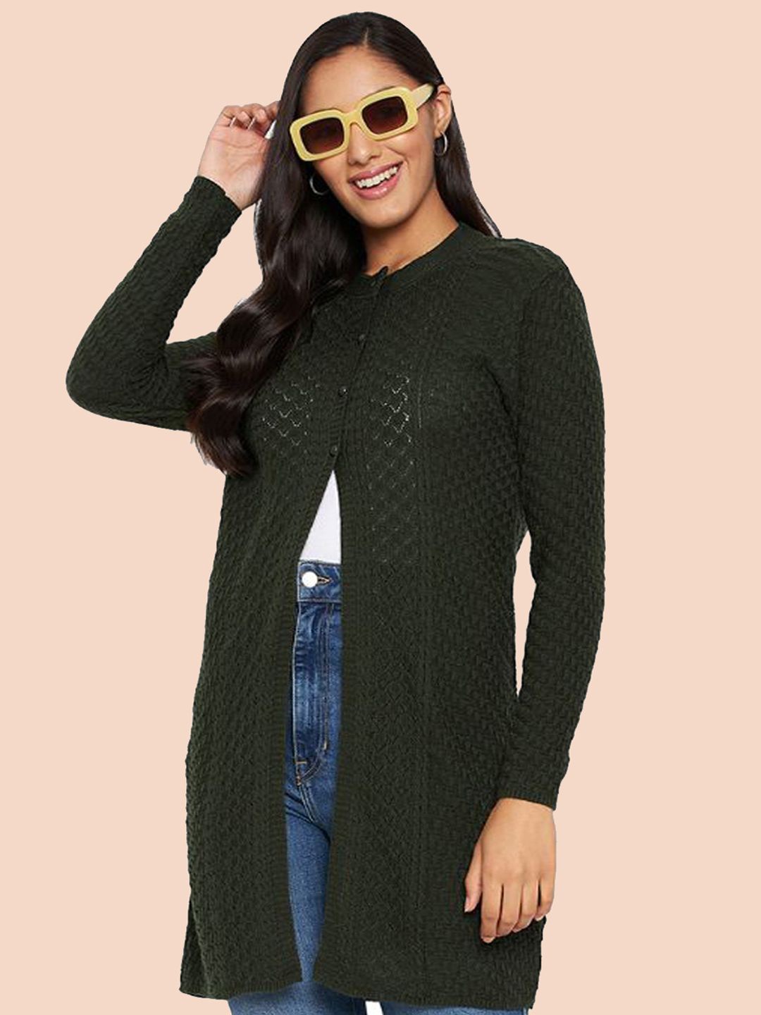 

Clapton Women Woolen Long Sleeve Cardigan Sweaters, Olive