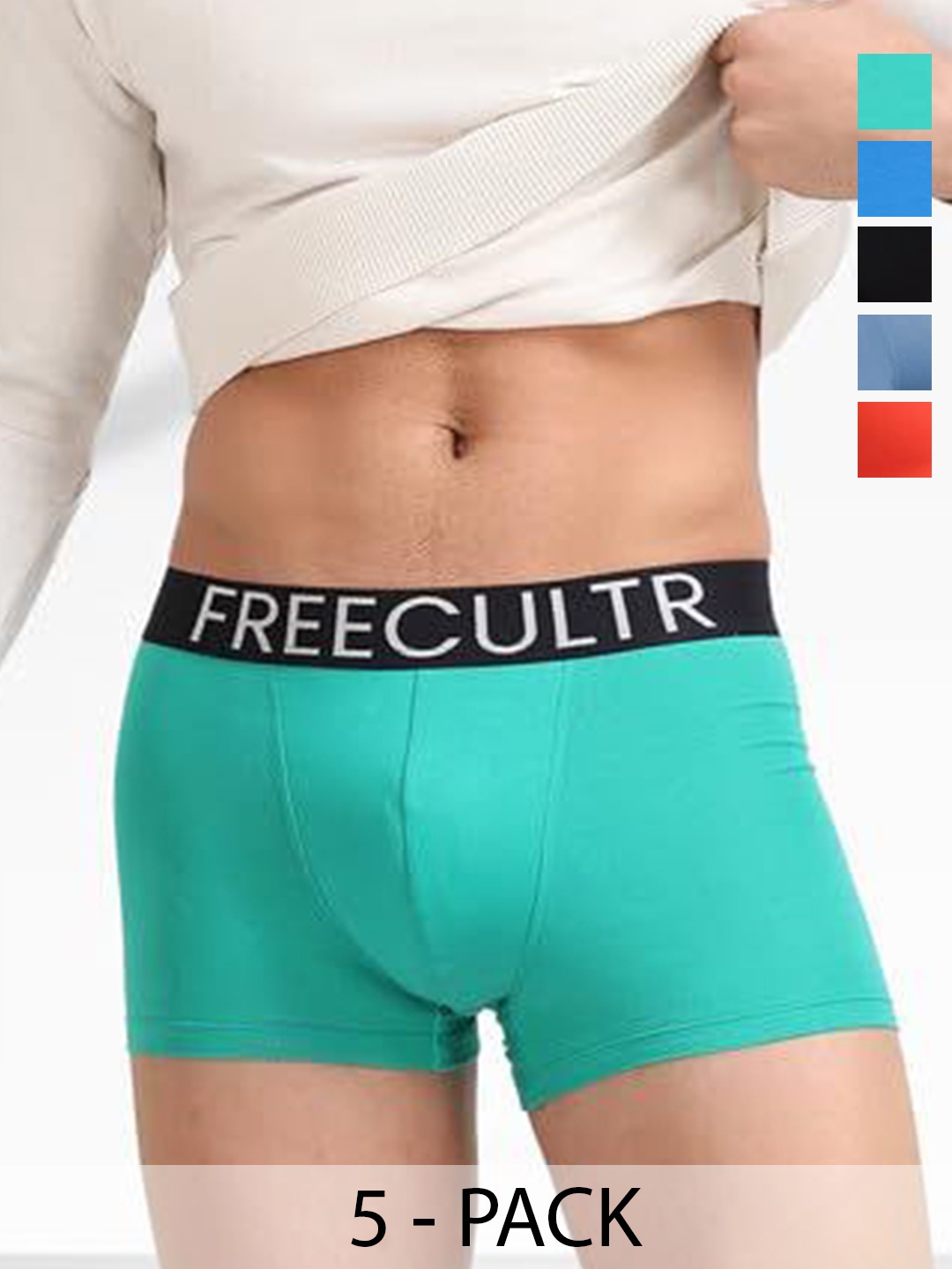 

FREECULTR Pack Of 5 Organic Cotton Trunks FC-CTN-T-CRL-BLK-BRB-HOG-SBL-05_S, Blue