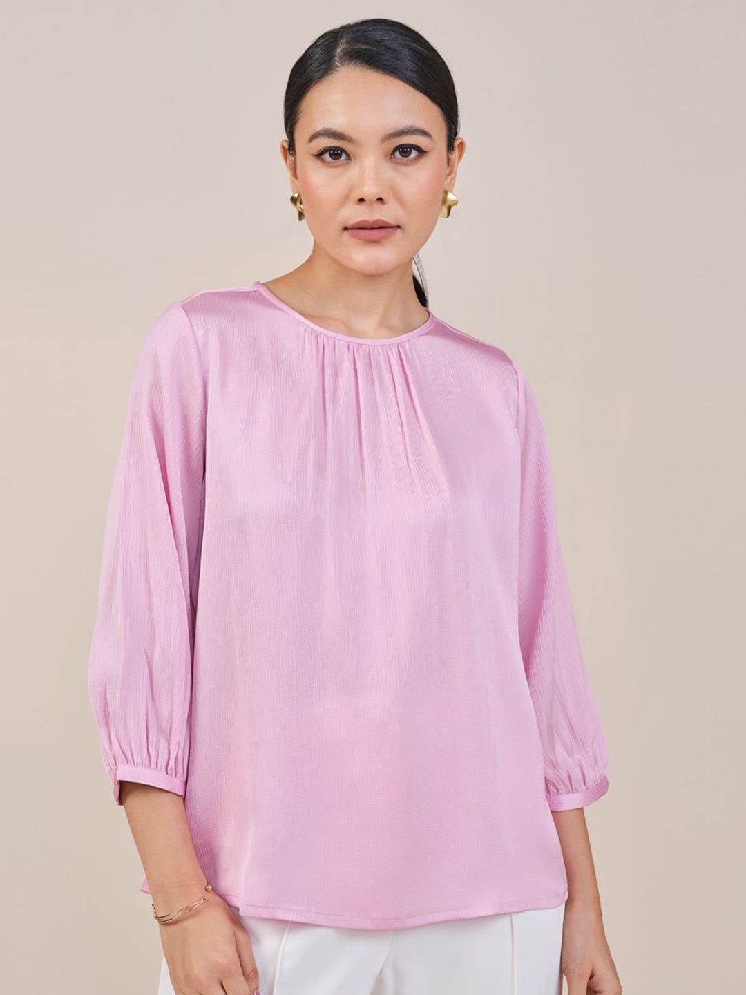 

AND Women Round Neck Regular Top, Pink