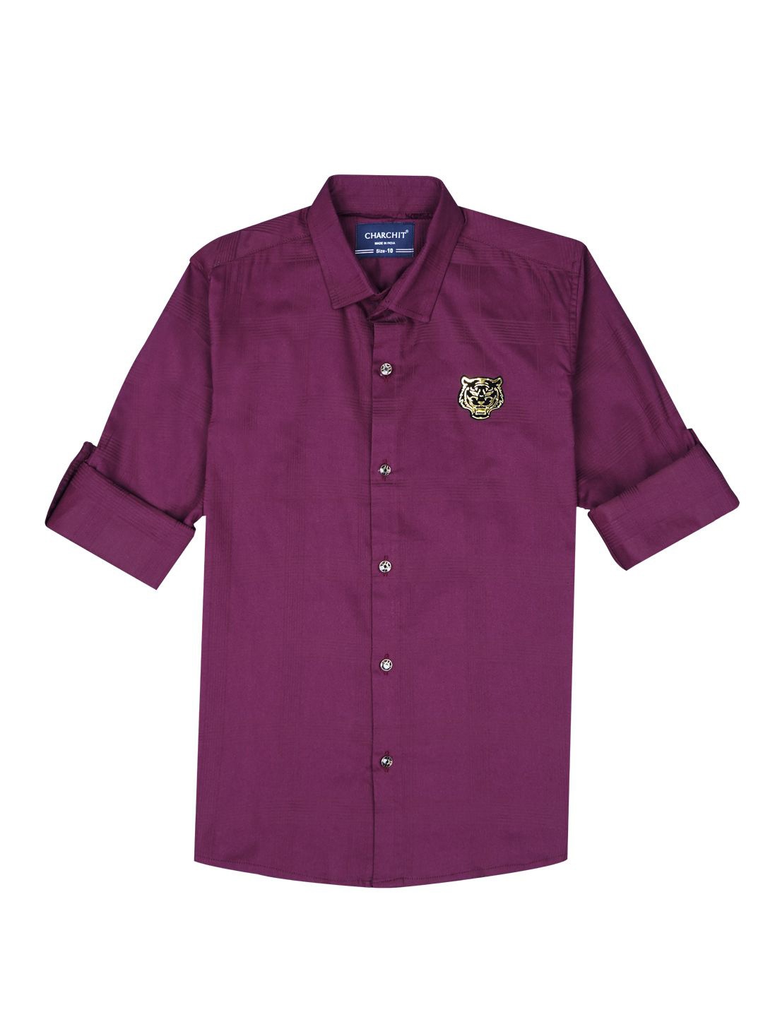 

CHARCHIT Boys Comfort Spread Collar Solid Cotton Casual Shirt, Purple