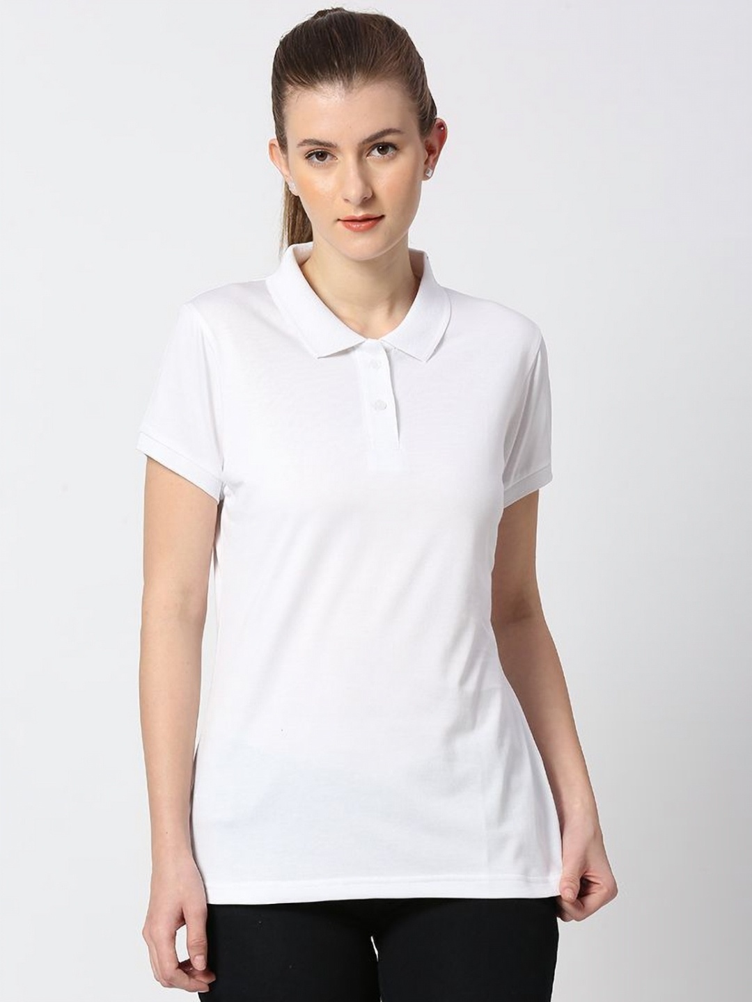 

Wear Your Opinion Women Solid Polo Collar Cotton T-shirt, White