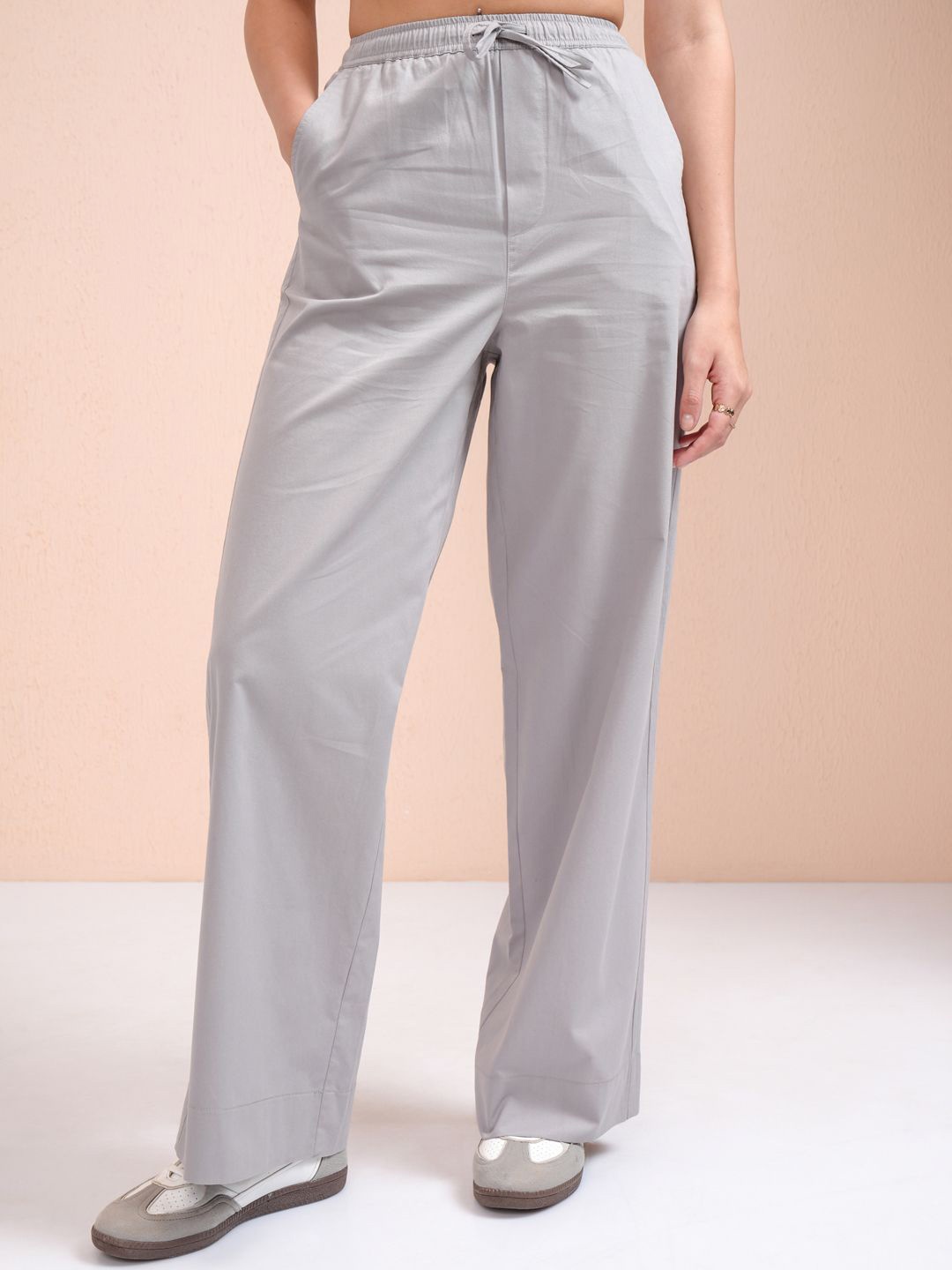 

Tokyo Talkies Women Cotton Casual Trousers, Grey