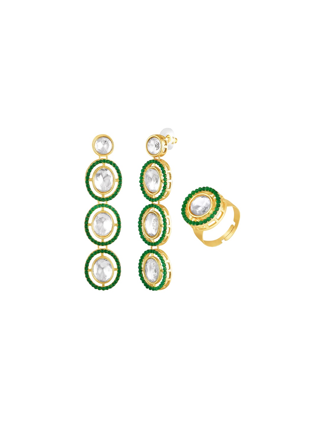 

Peora Gold-Plated American Diamond-Studded & Beaded Jewellery Set