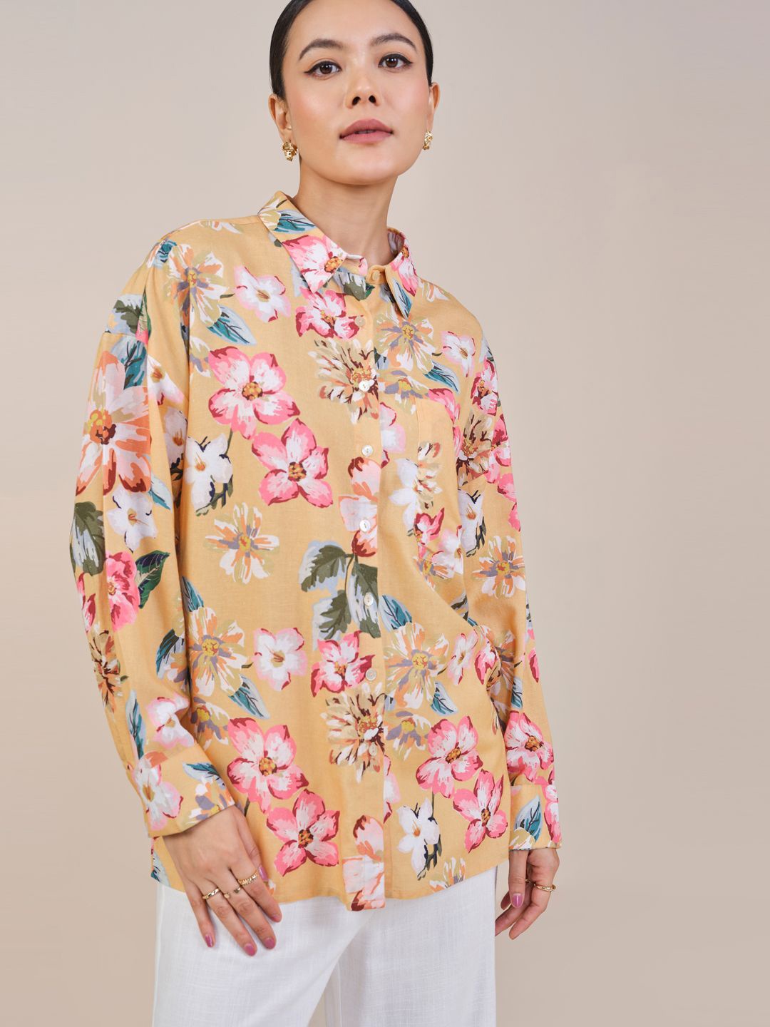 

AND Women Floral Printed Shirt Style Top, Yellow