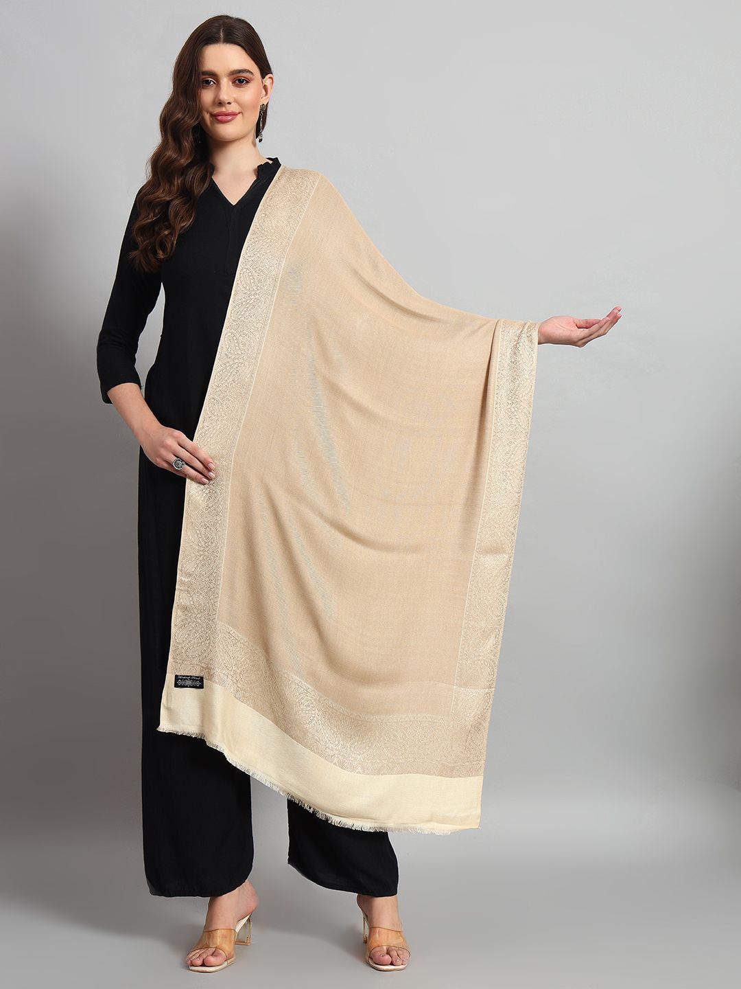 

HANDICRAFT PALACE Women Woollen Woven Design Stole, Beige