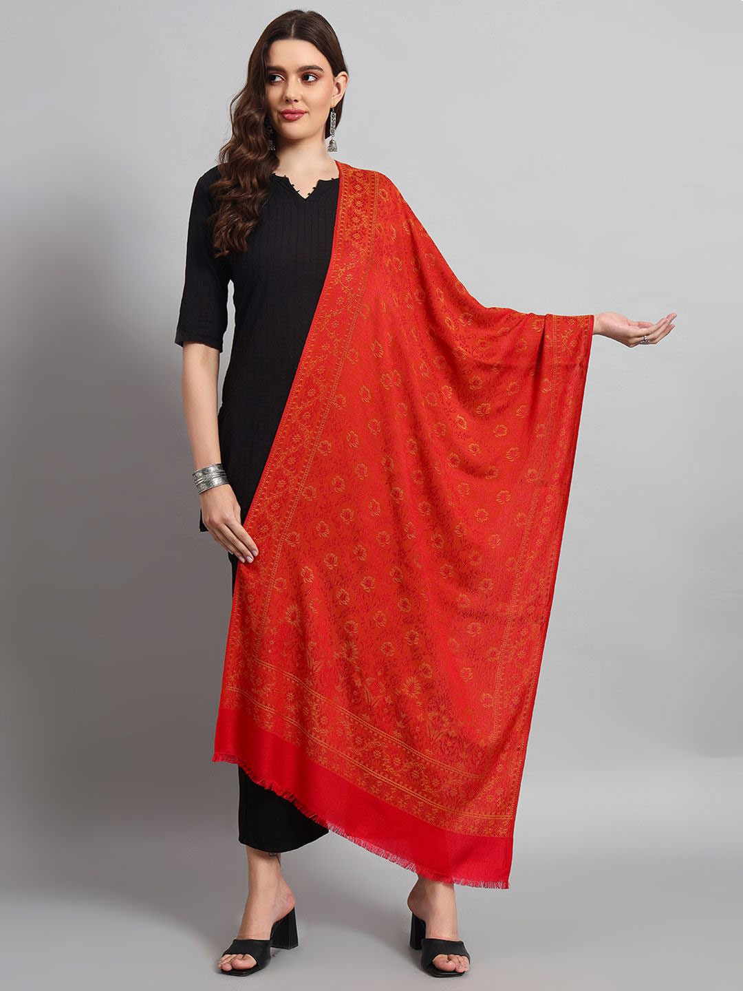 

HANDICRAFT PALACE Women Woven Design Winter Stole, Red