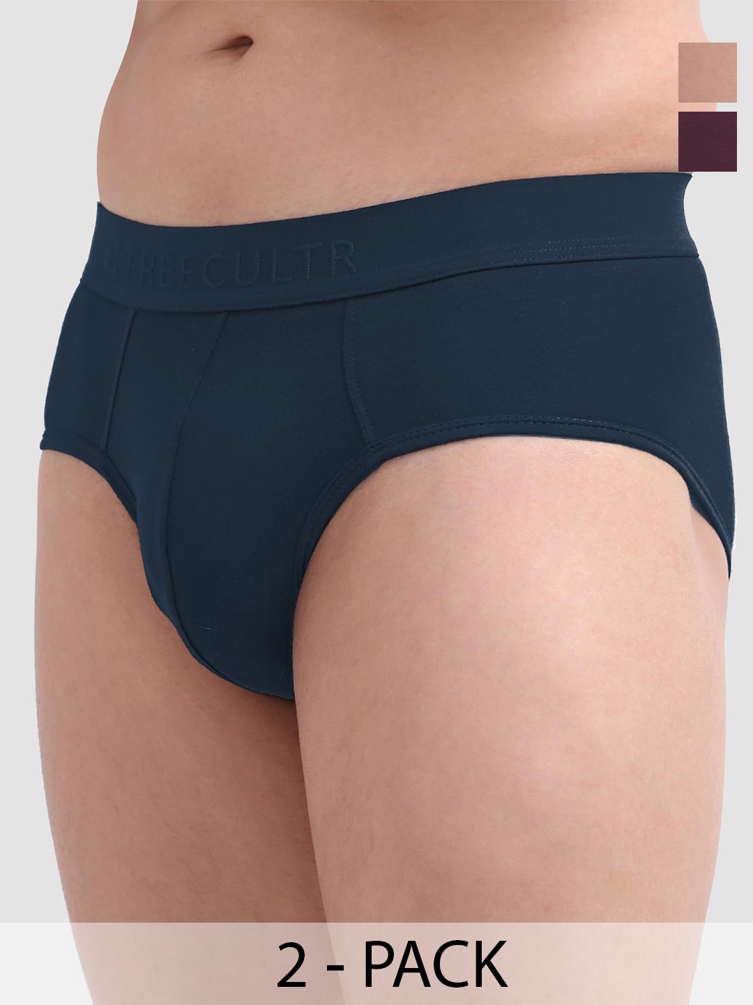 

FREECULTR Men Pack Of 2 Anti Bacterial Micromodal Basic Briefs, Navy blue