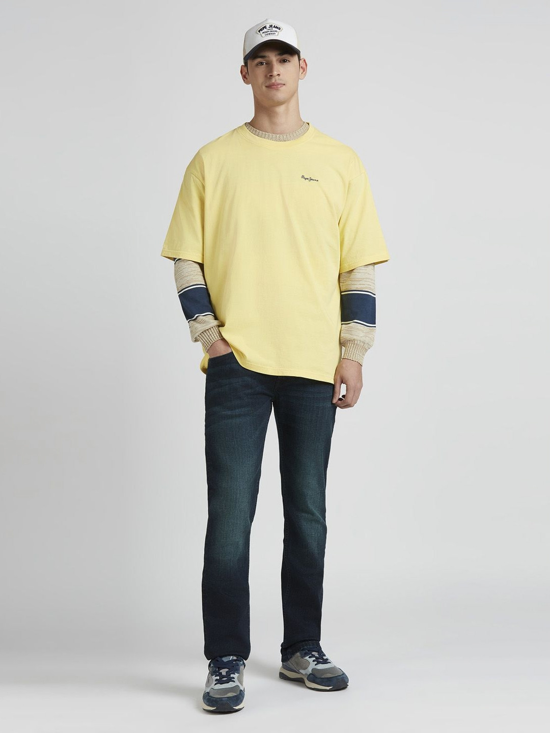 

Pepe Jeans Men Graphic Printed Round Neck Pure Cotton Oversized T-shirt, Yellow