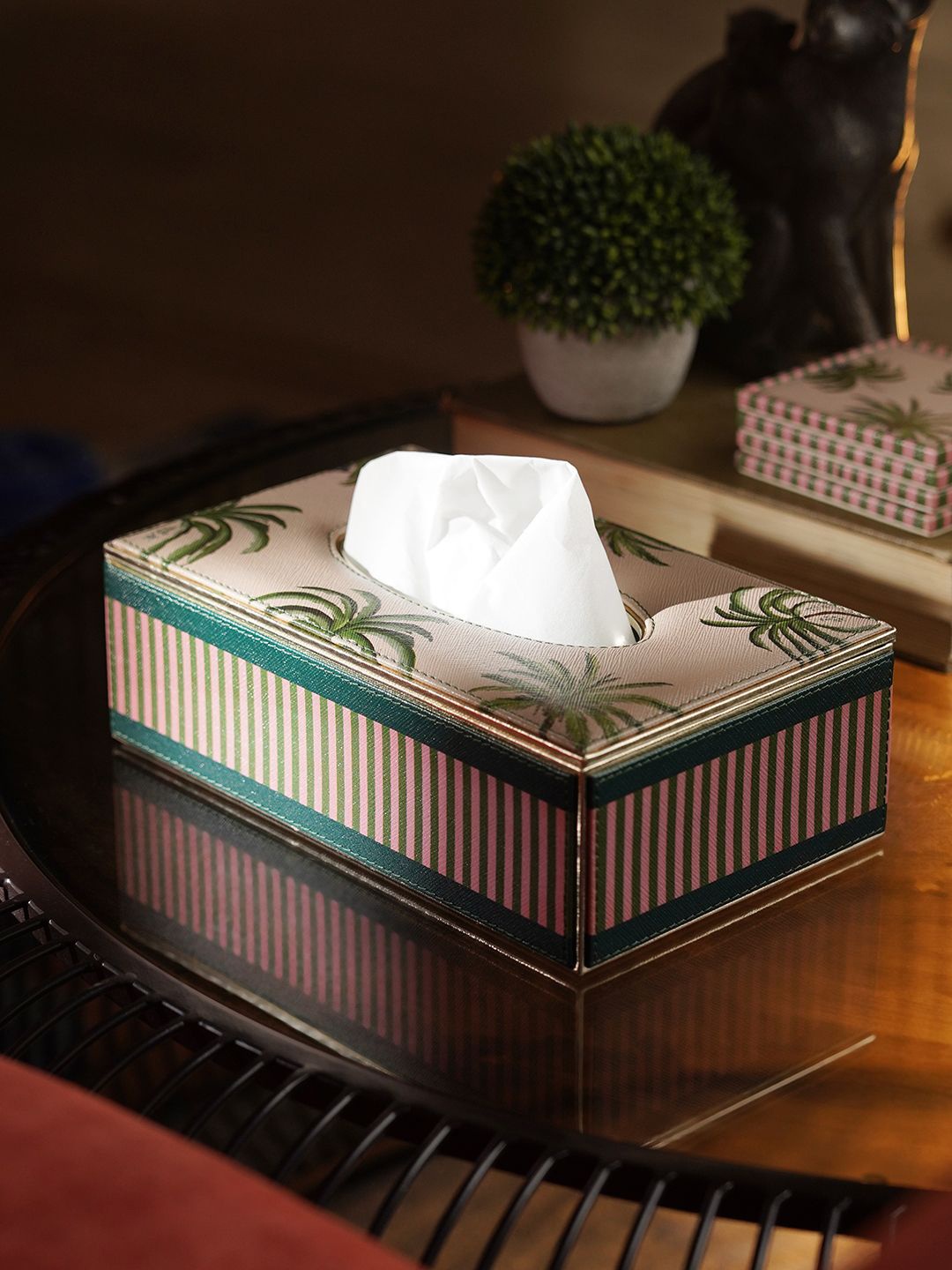 

Pure Home and Living Beige & Green Printed Tissue Box