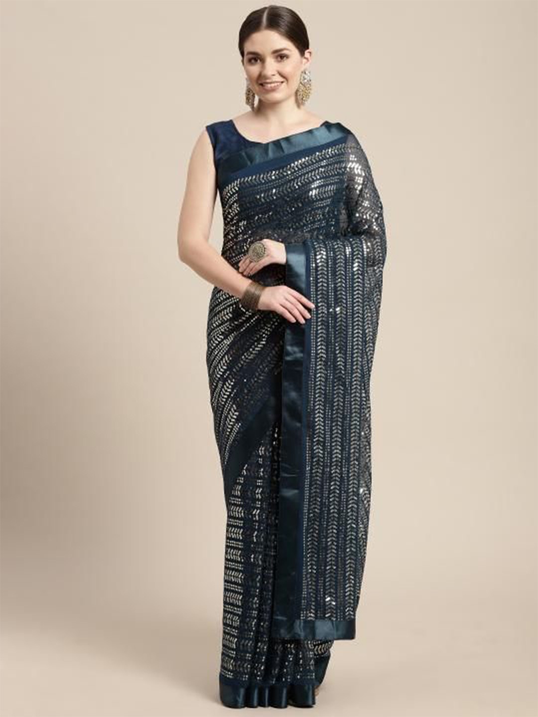 

VAIRAGEE Embellished Embroidered Sequinned Ready to Wear Saree, Turquoise blue