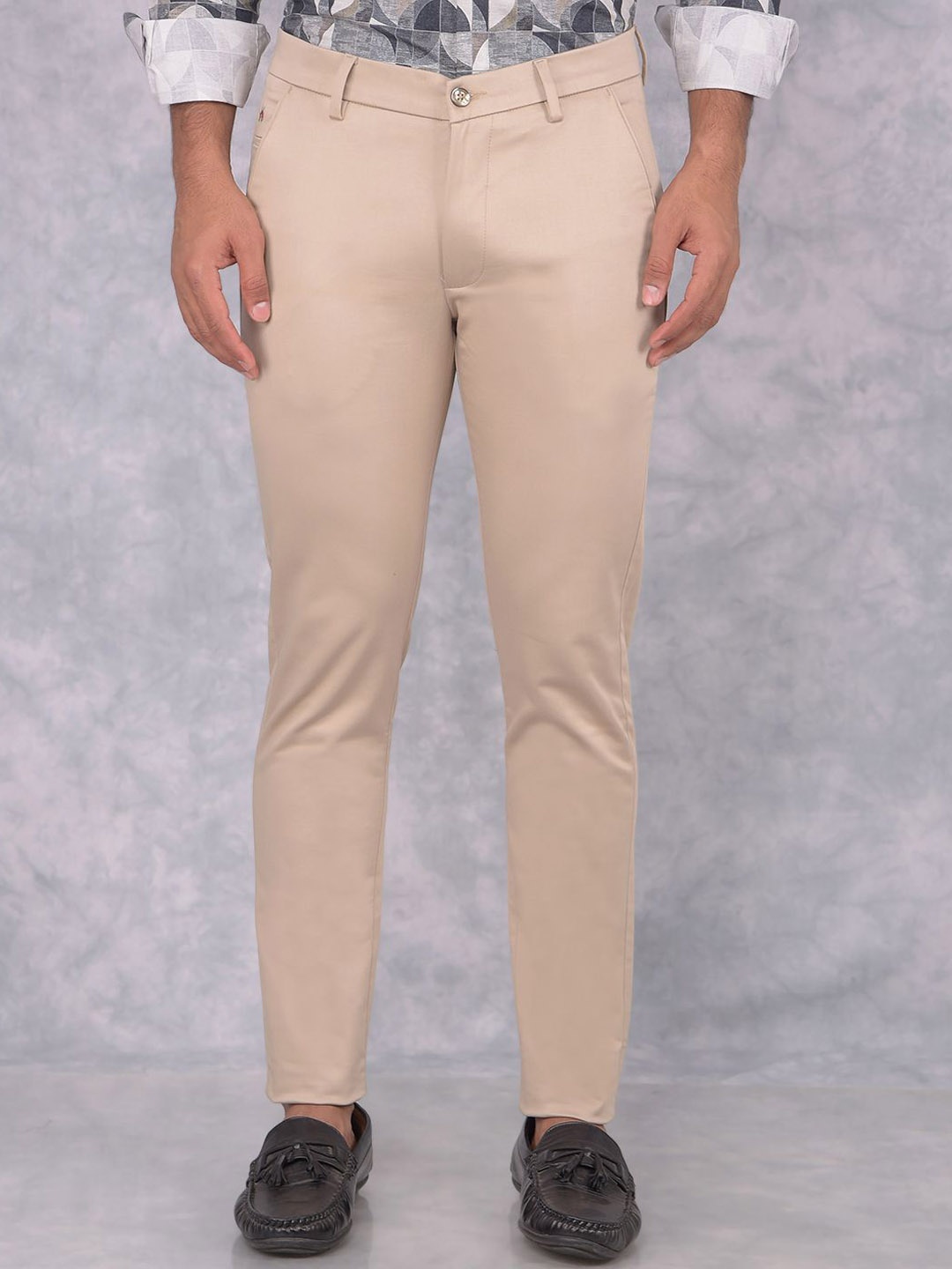 

Crimsoune Club Men Smart Slim Fit Chinos Trousers, Beige