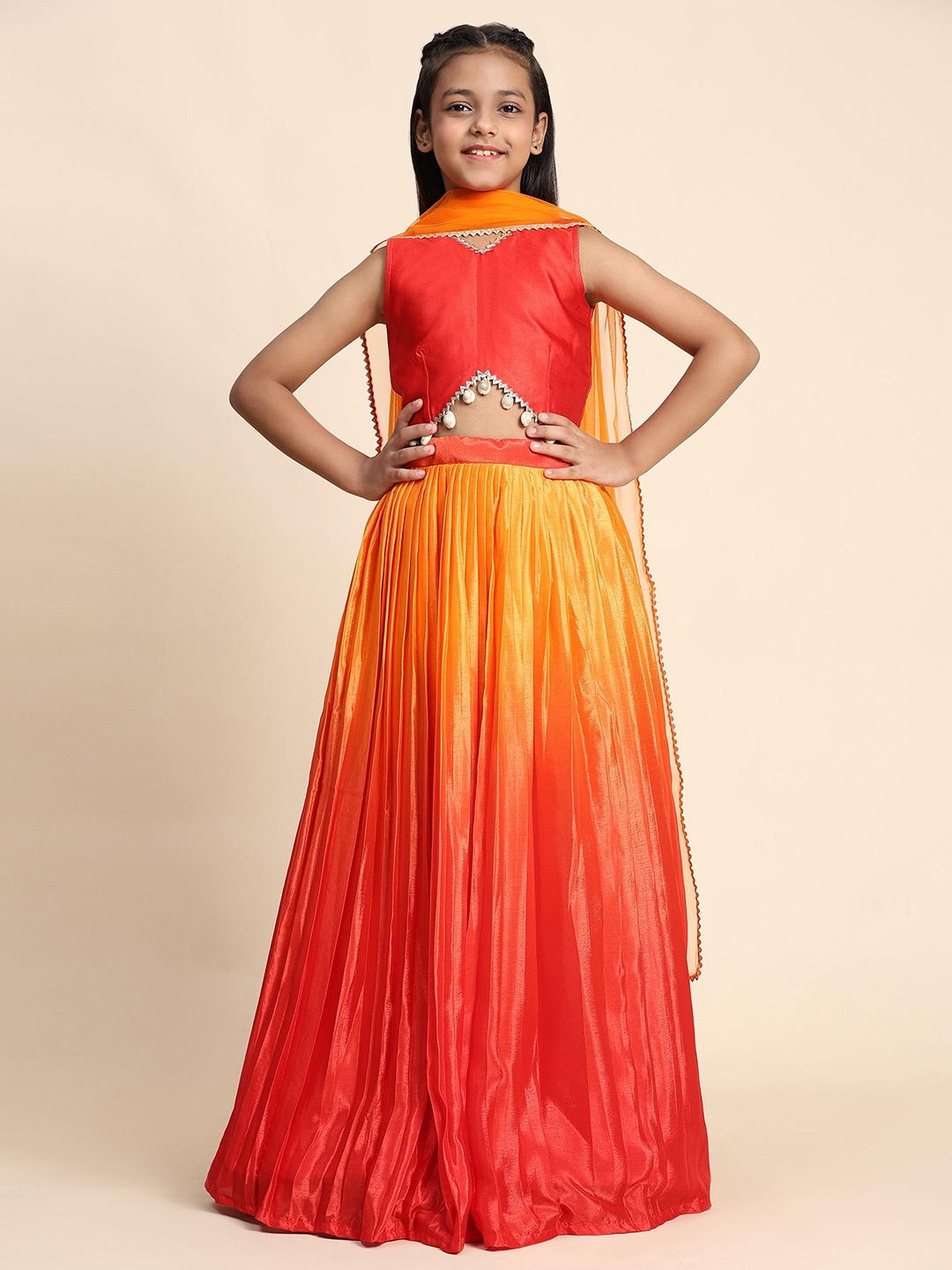 

LOOKS AND LIKES Girls Ready to Wear Lehenga & Blouse With Dupatta, Orange