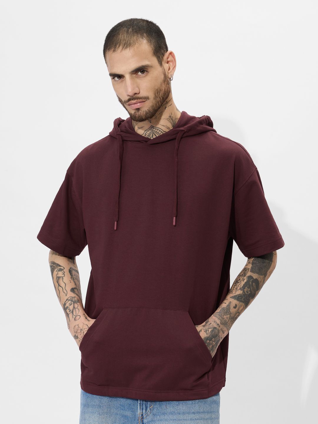 

The Souled Store Men Hooded T-shirt, Burgundy