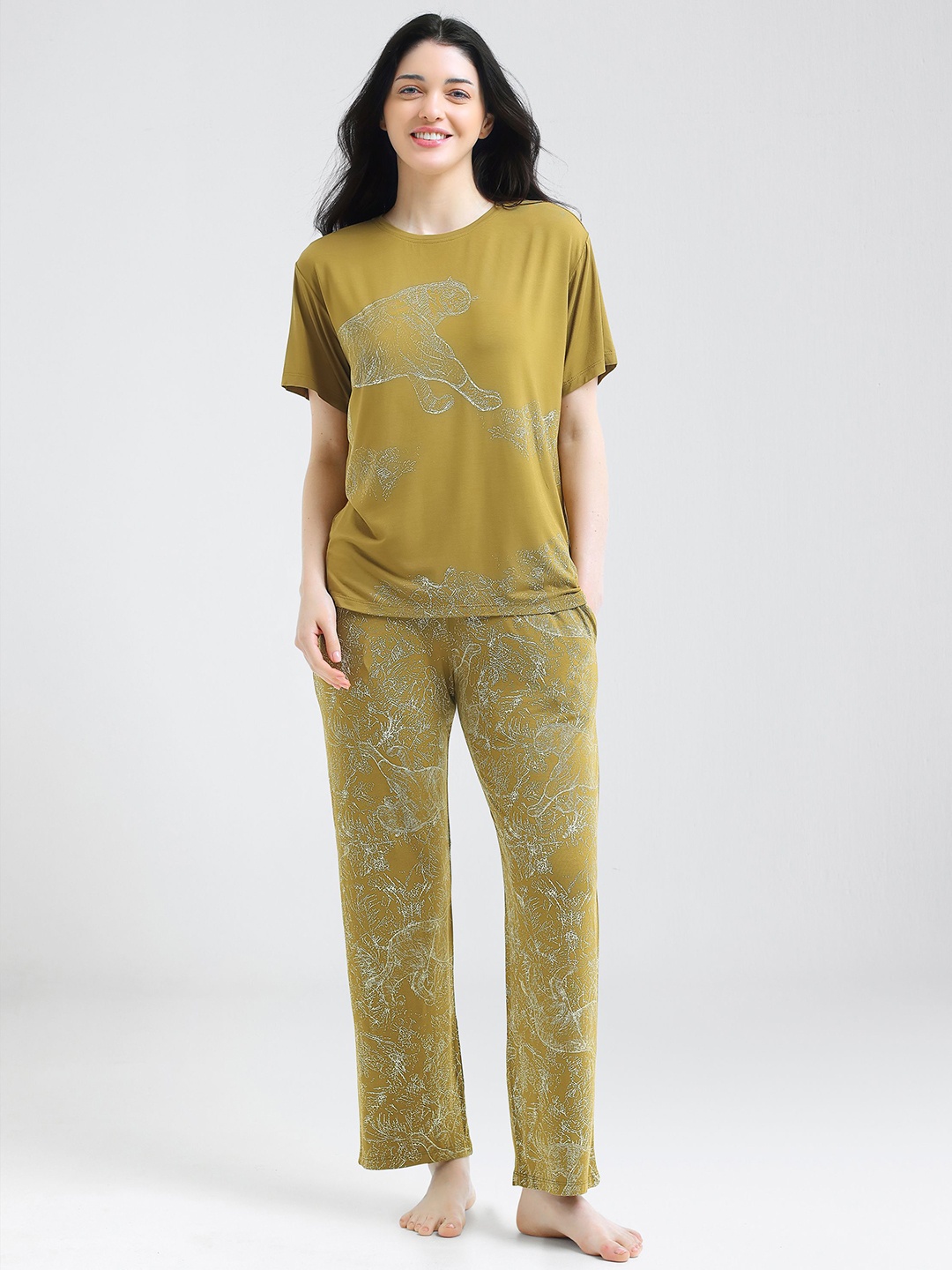 

I like me Women Printed Night suit, Green