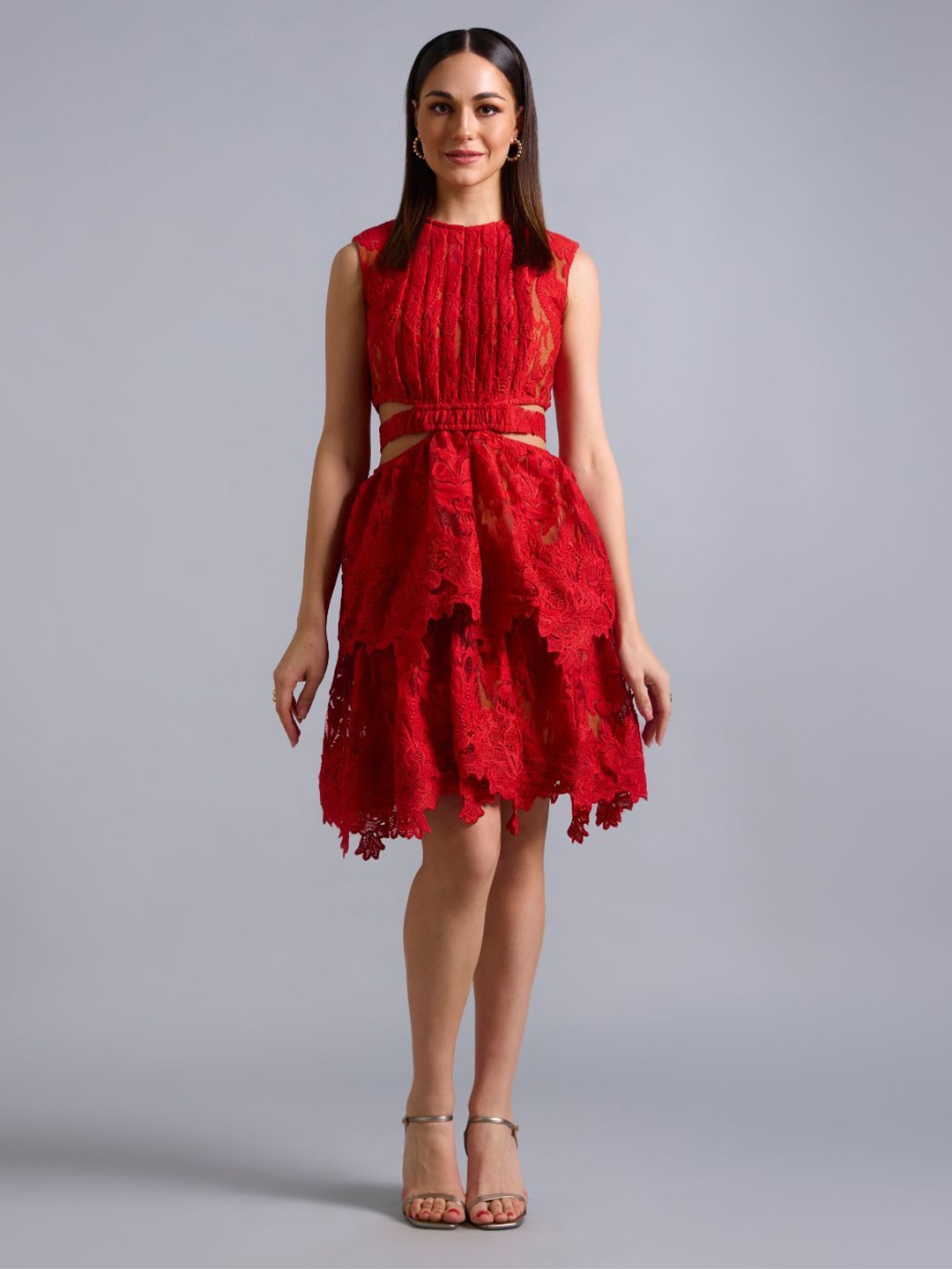 

ZABELLA Lace Cut-Outs Fit & Flare Dress, Red