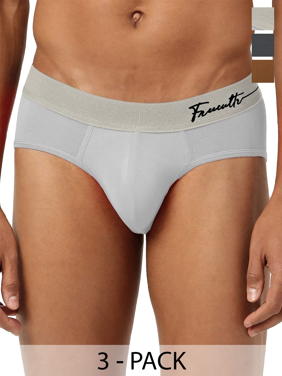 

FREECULTR Men Pack Of 3 Anti Bacterial Ribbed Basic Briefs, Grey