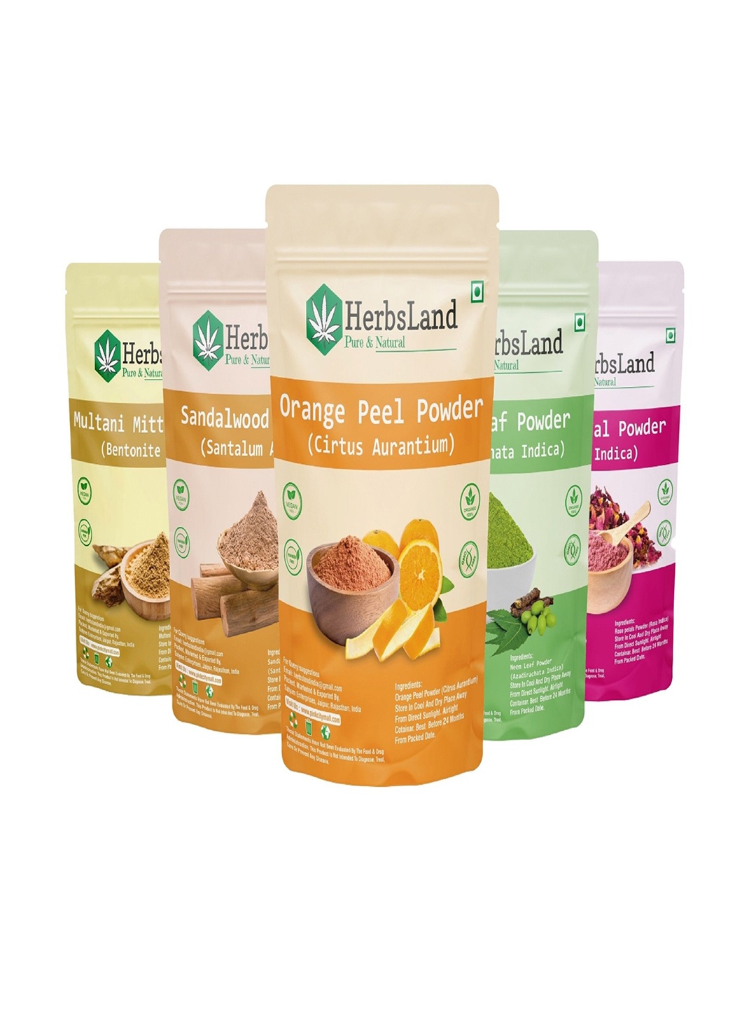 

HerbsLand Set Of 5 Face Pack Powder - 75g Each, Orange