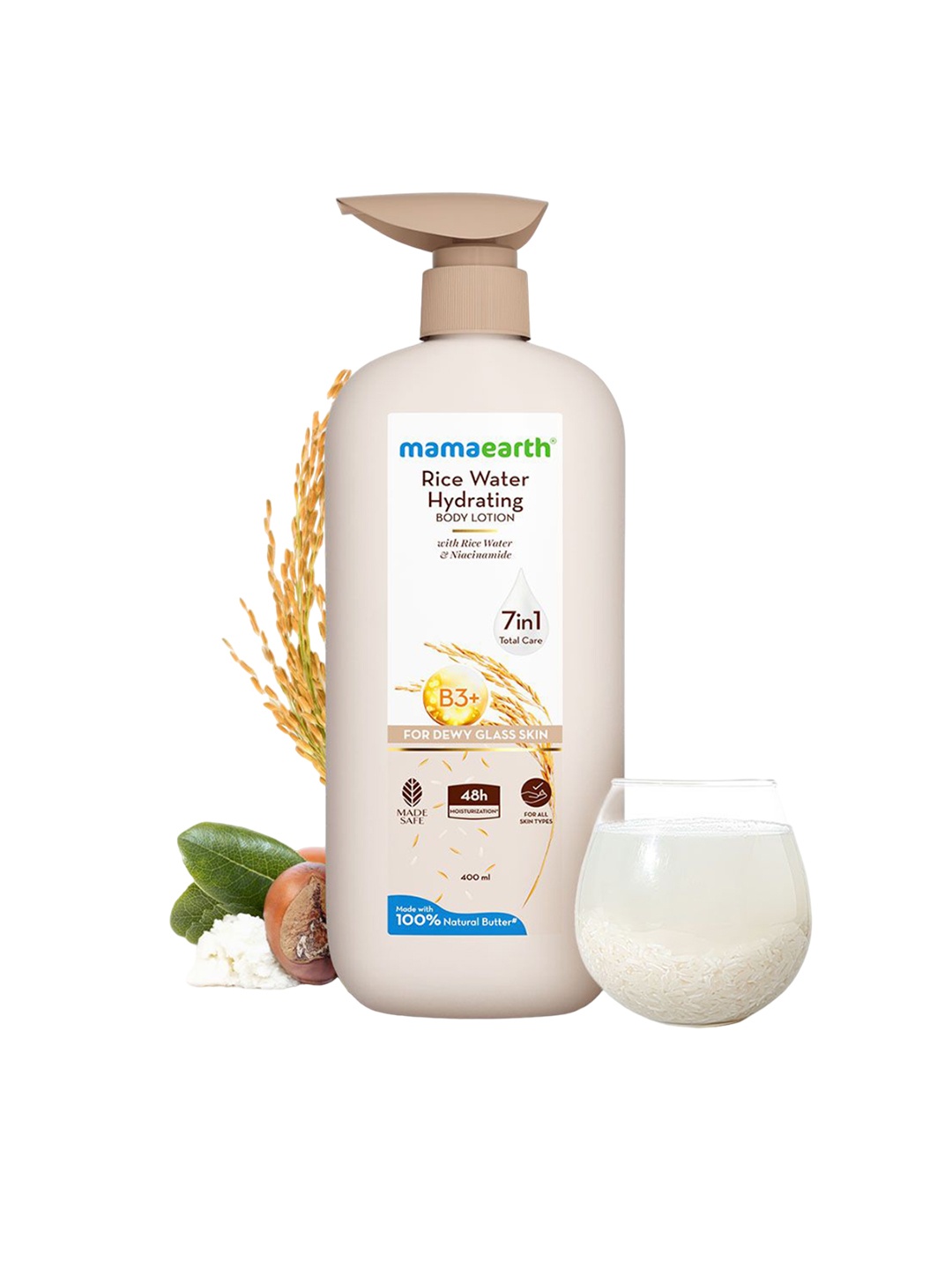 

Mamaearth Rice Water Hydrating Body Lotion with Nacinamide - 400ml, Beige