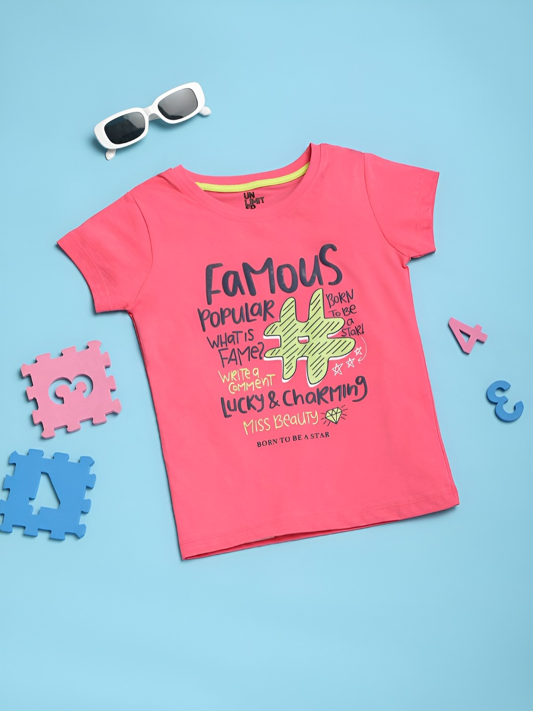 

V-Mart Girls Typography Printed T-shirt, Pink