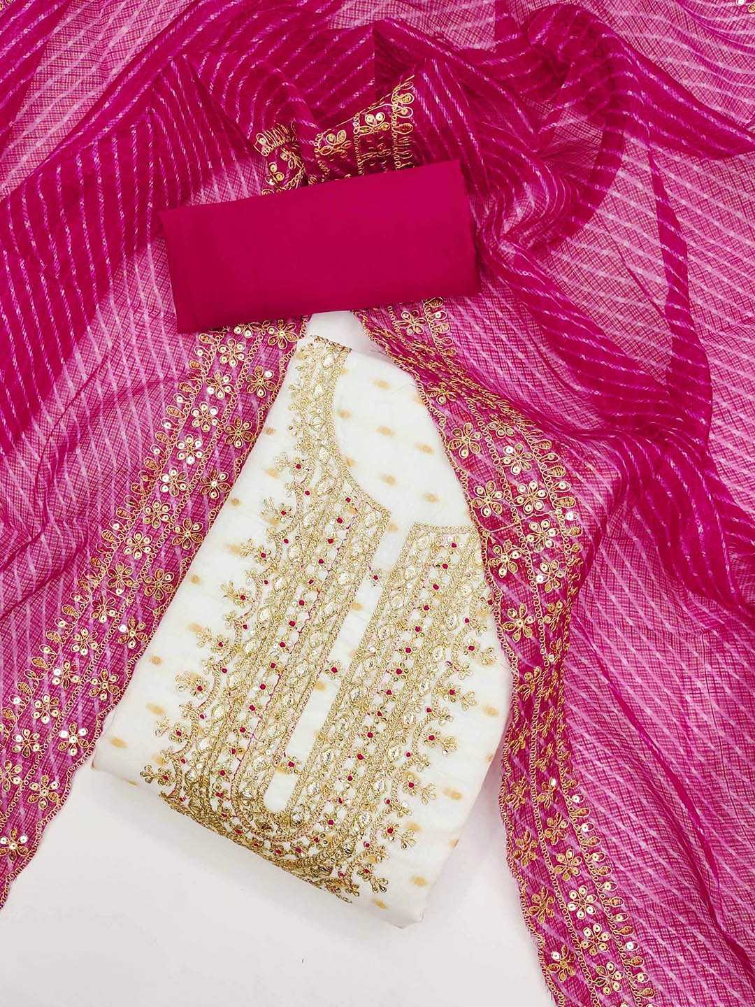 

Panzora Geometric Woven Design Sequinned Chanderi Silk Unstitched Dress Material, Pink