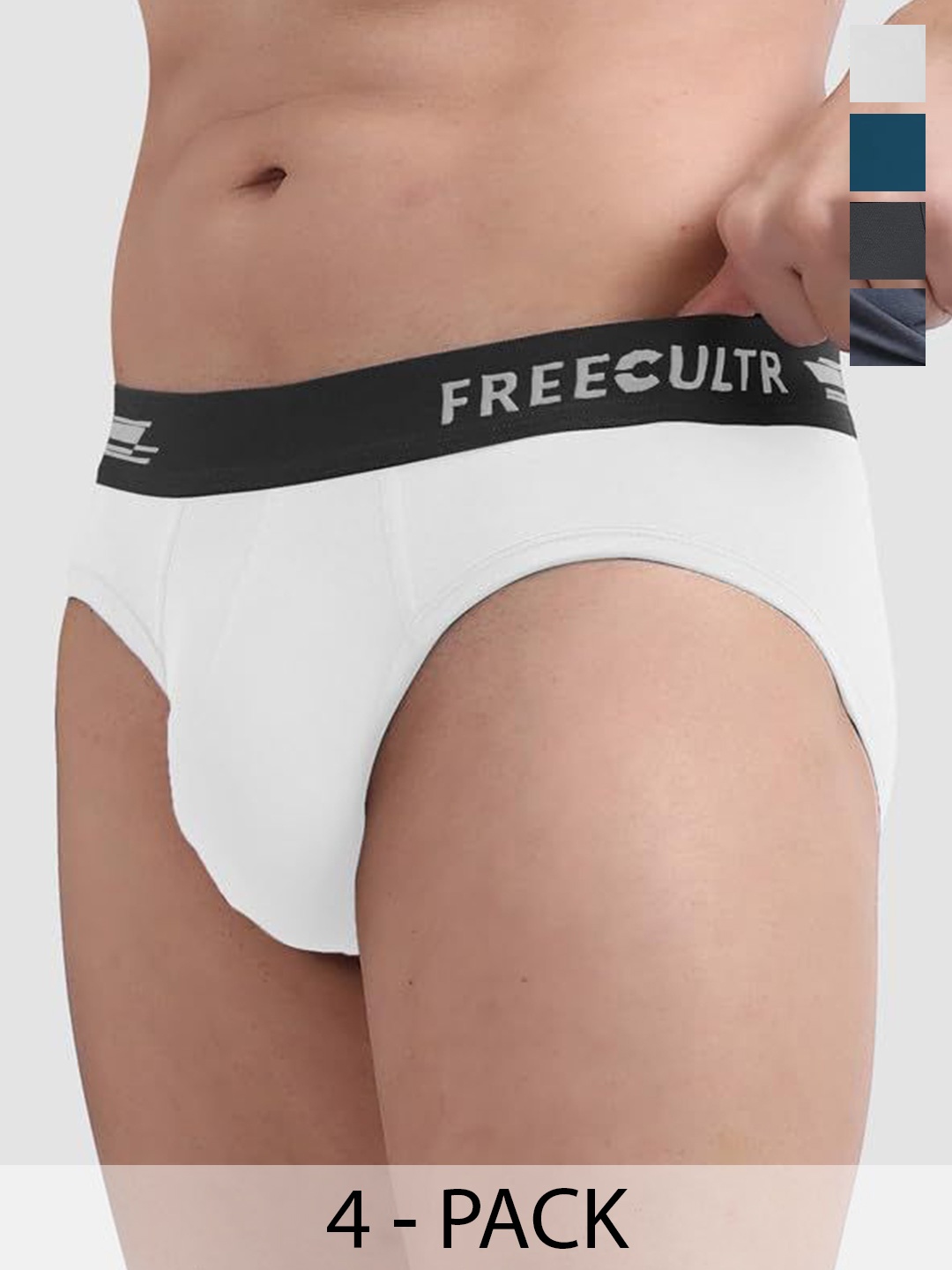 

FREECULTR Men Pack Of 4 Anti Bacterial Ribbed Basic Briefs FCPXTBTVAGCWMBS, White