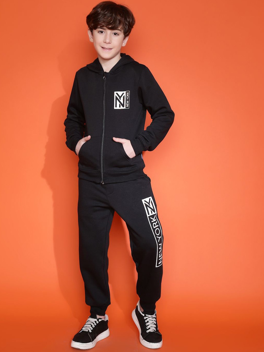 

Lil Tomatoes Boys Typography Printed Tracksuit, Black