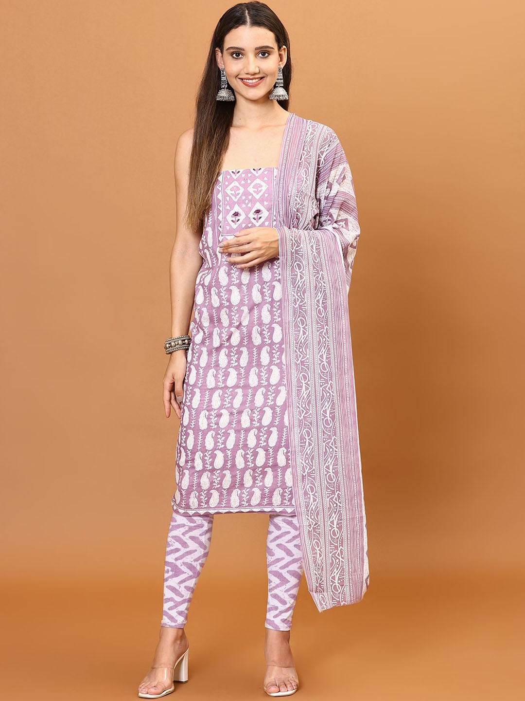 

Meena Bazaar Paisley Printed Unstitched Dress Material, Purple